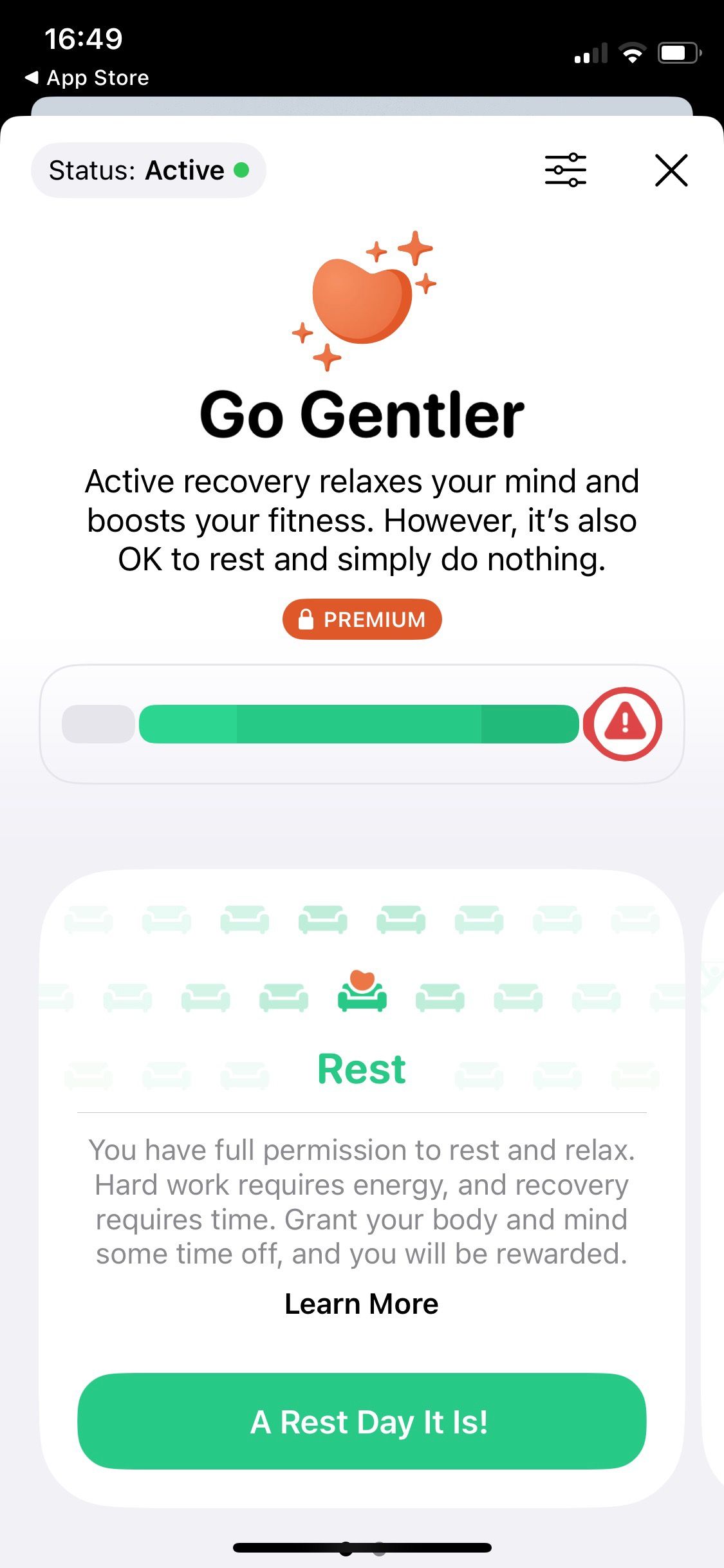 Screenshot of Gentler Streak app GoGentler option