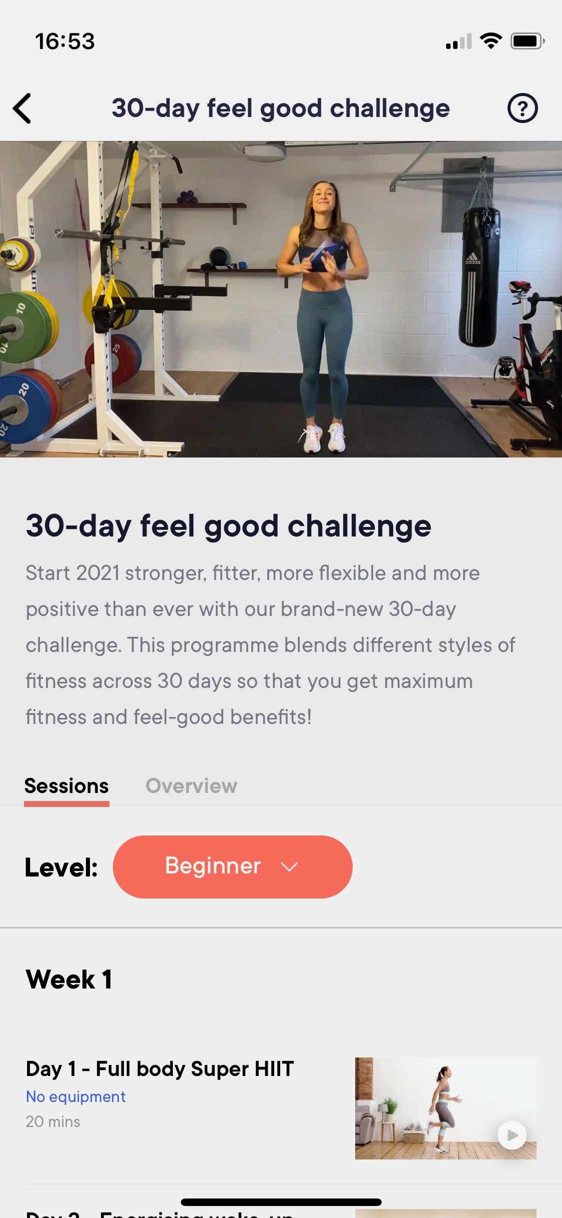 Screenshot of Jennis app 30 day feel good challenge