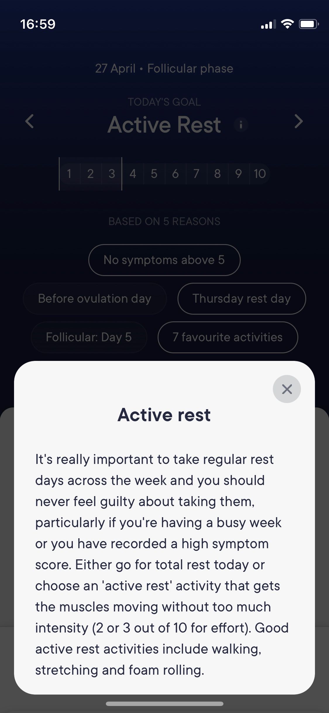 Screenshot of Jennis app Active Rest workout category explanation