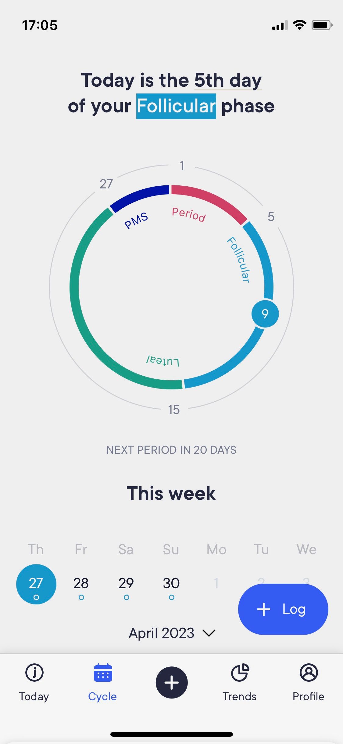 Screenshot of Jennis app cycle tracking screen