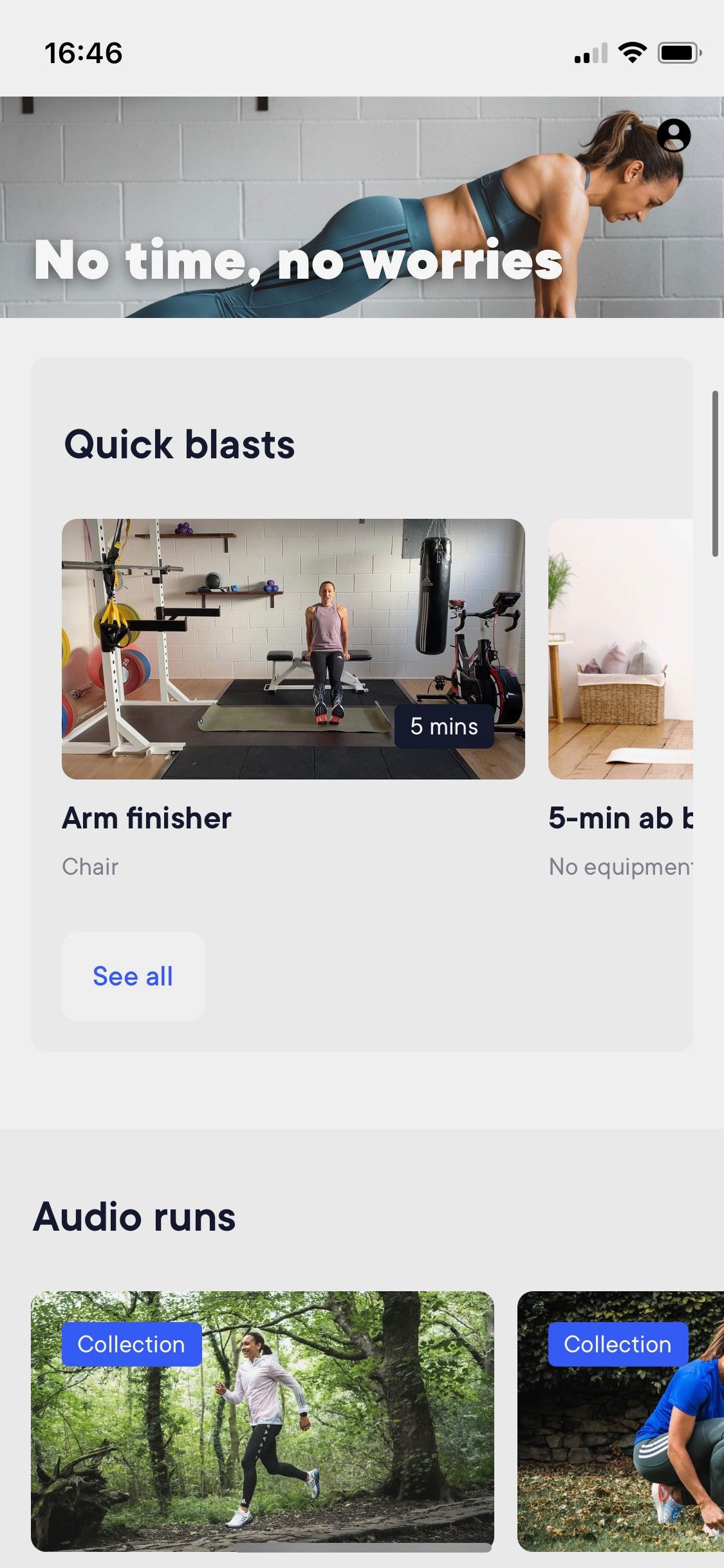 Screenshot of Jennis app quick blast workouts