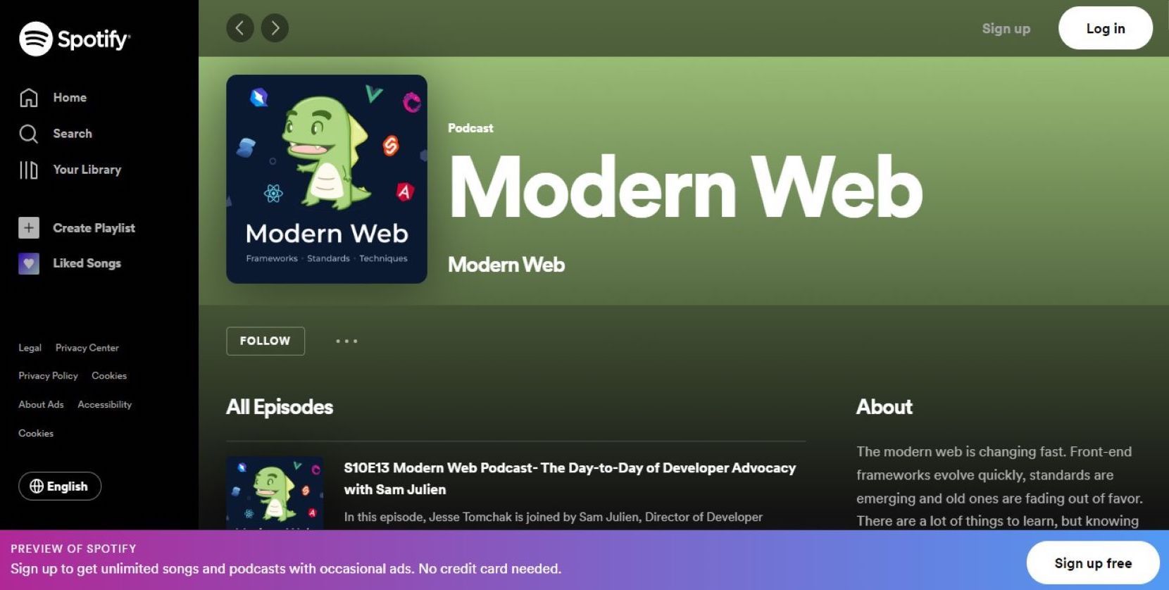 Screenshot of Modern Web homepage