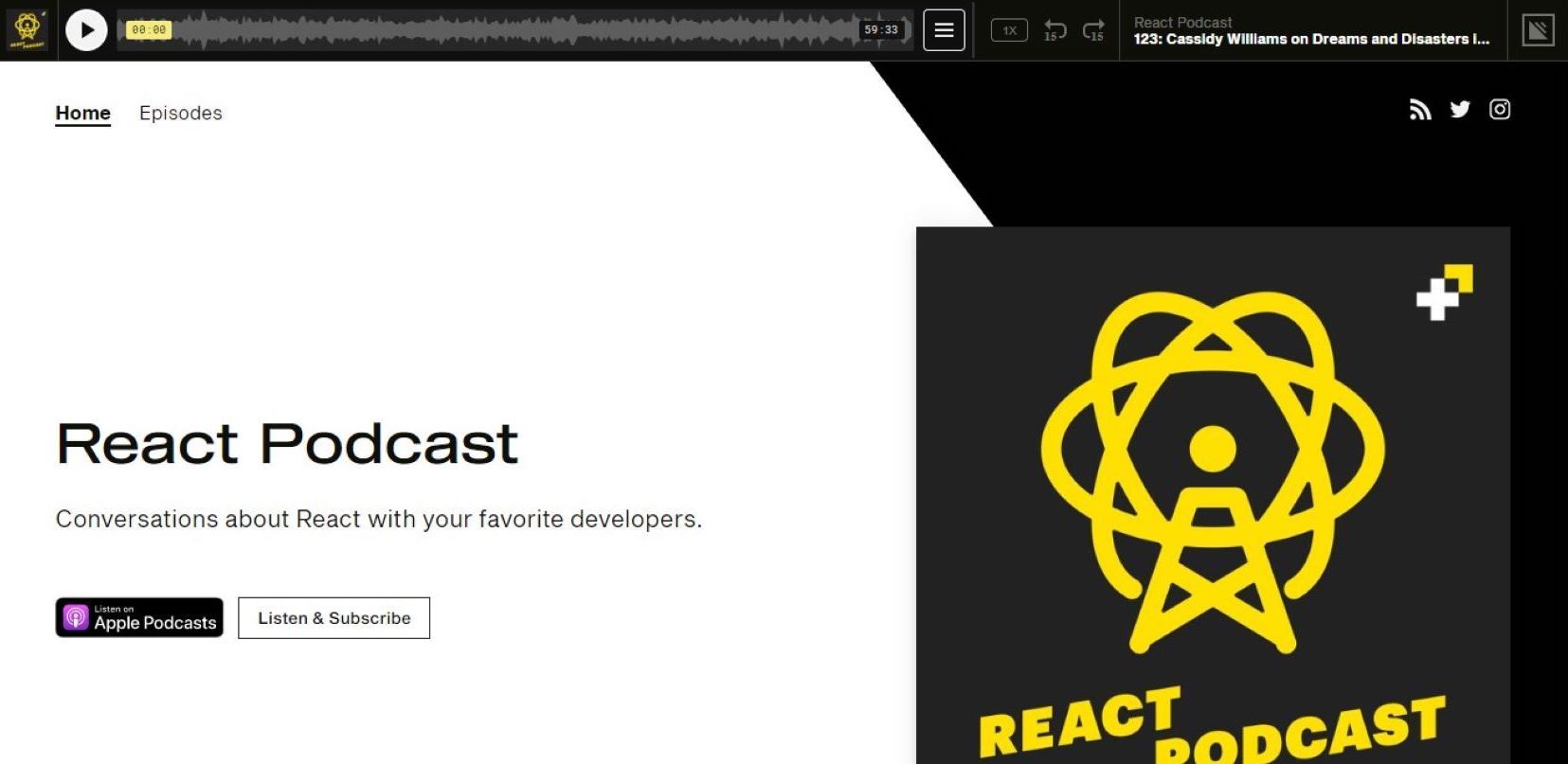 Screenshot of React Podcast homepage