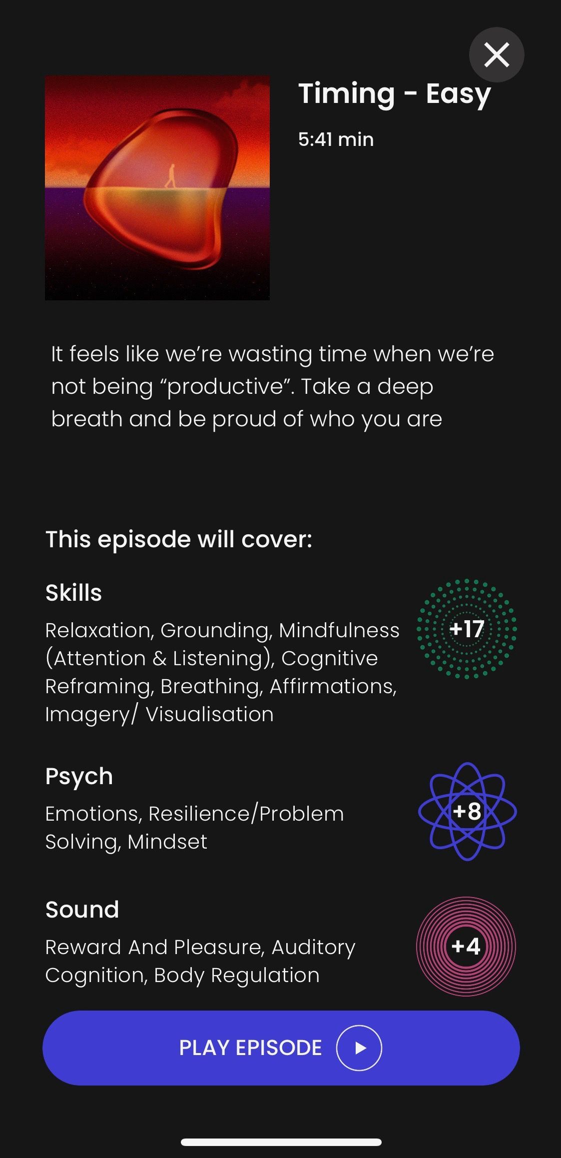 Screenshot of SPOKE app showing meditation screen 1