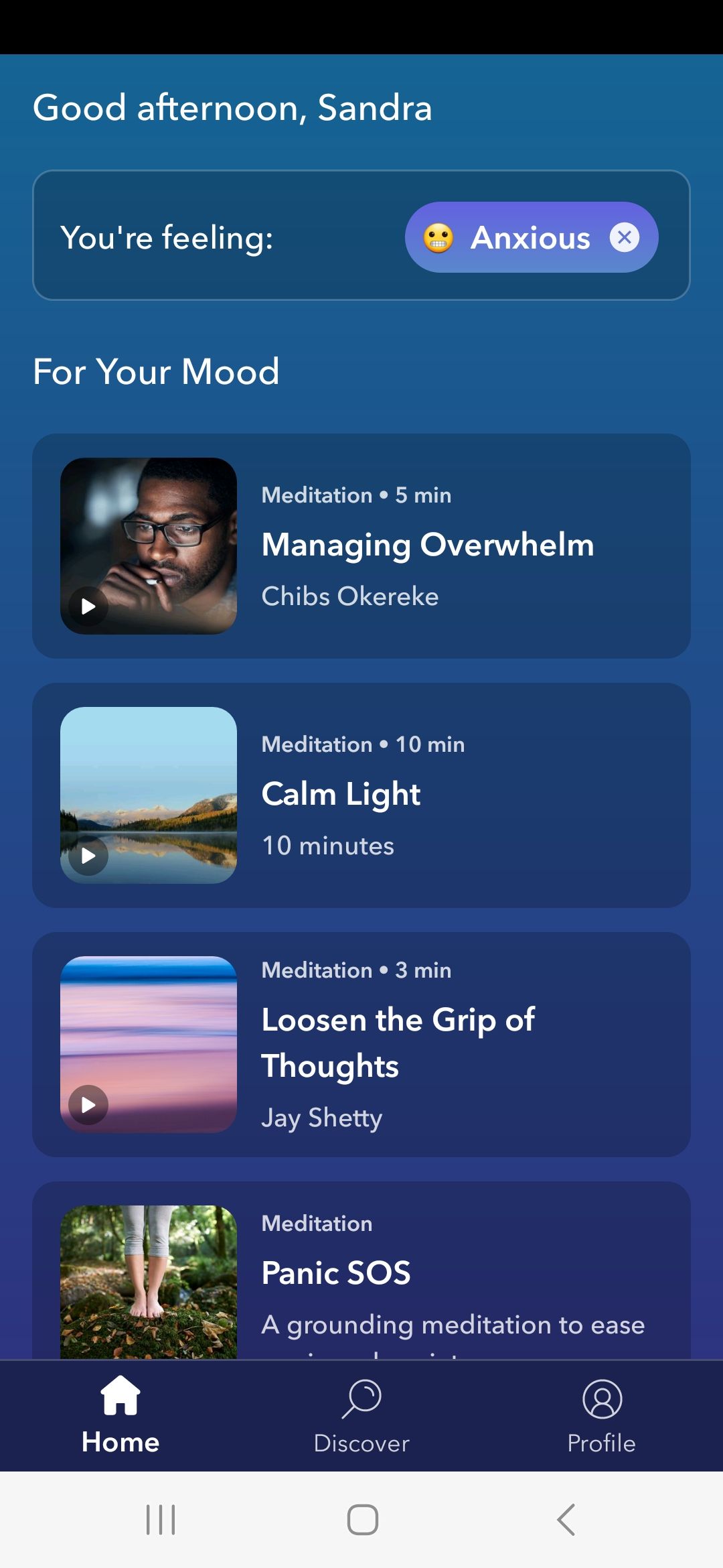 Screenshot of tools to help you deal with anxiety in Calm app