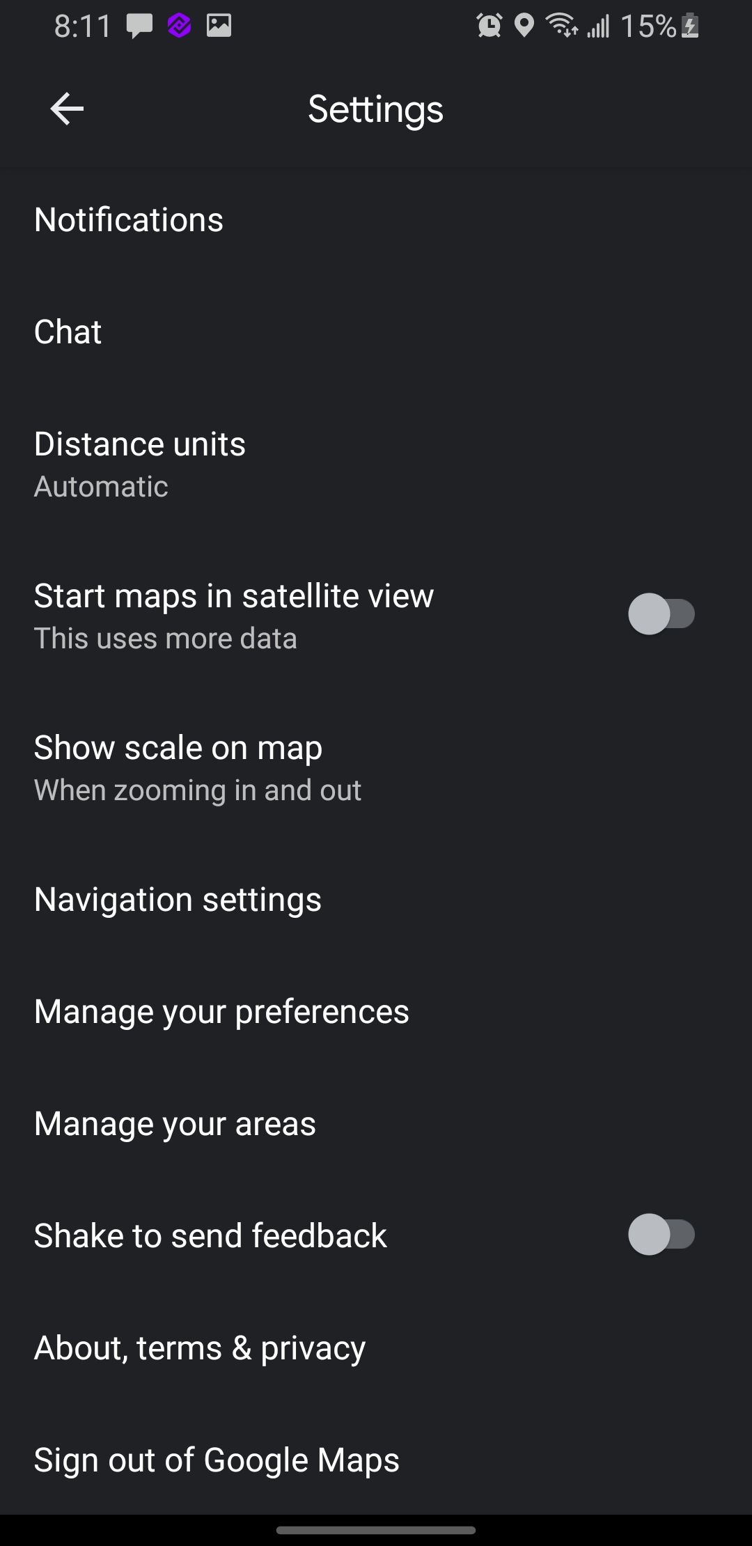 Screenshot of Google Maps Settings