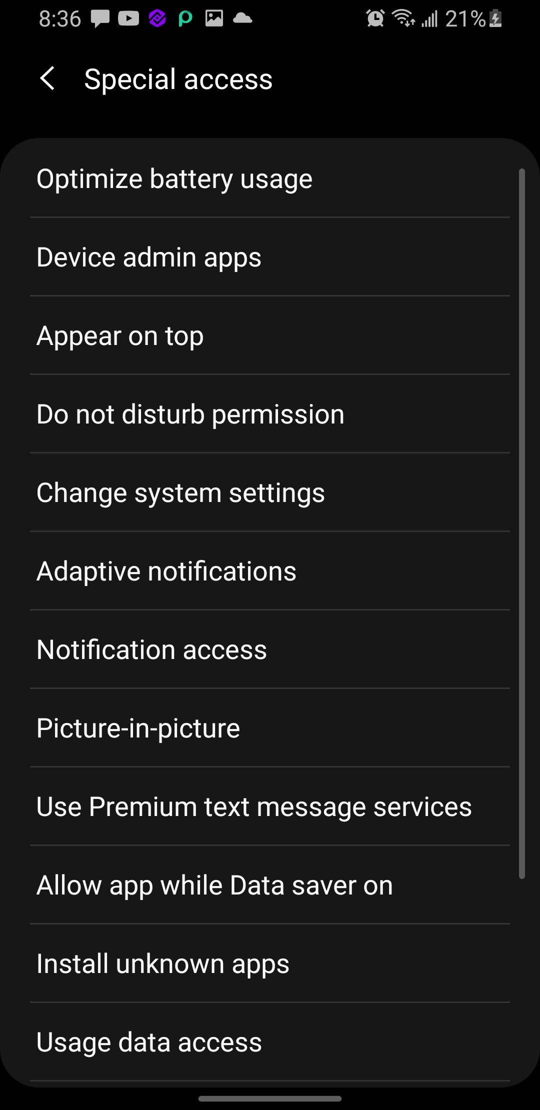 Screenshot of Apps Battery Optimization Settings