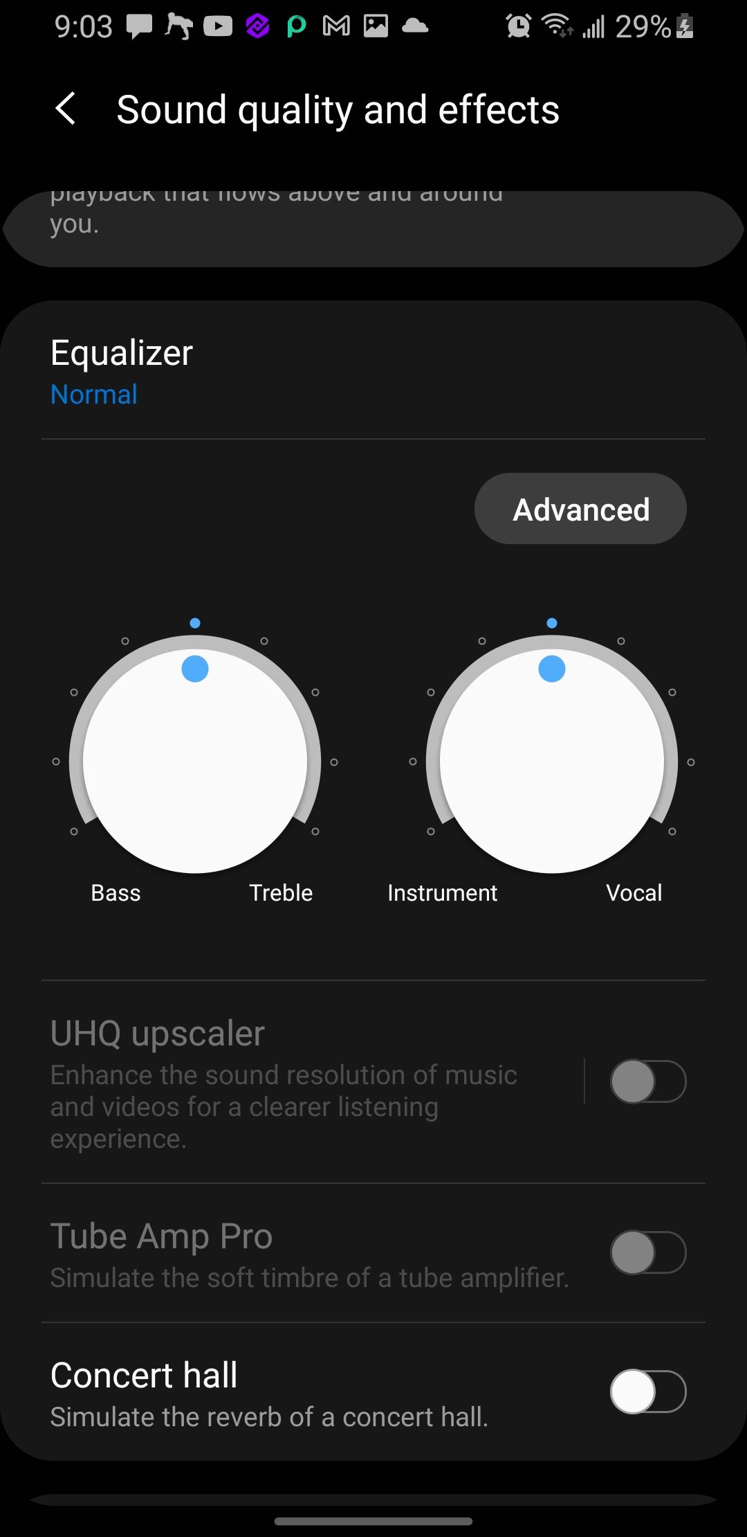 Screenshot of Sound Quality and Effects Settings