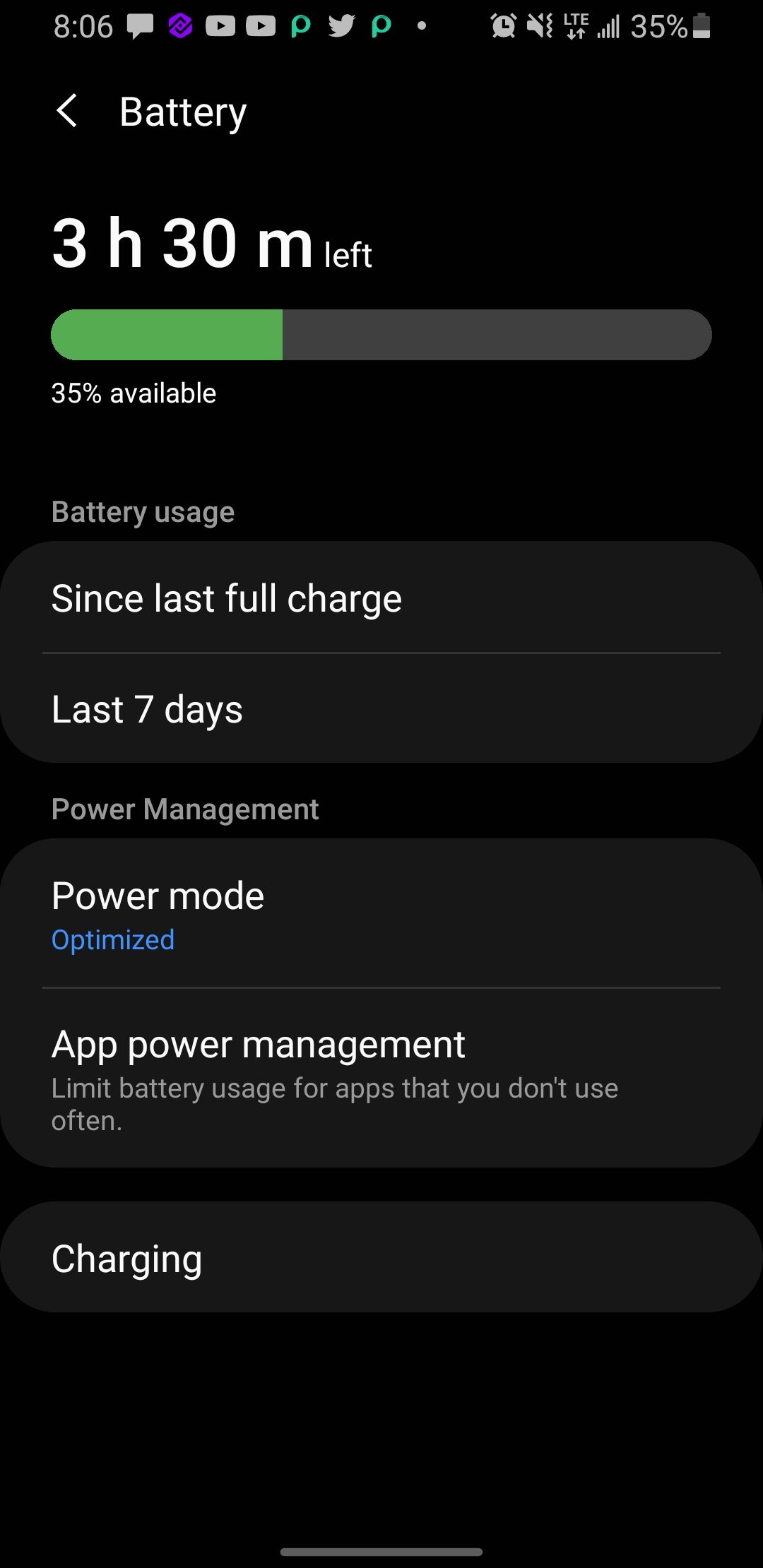 Screenshot of Battery Settings
