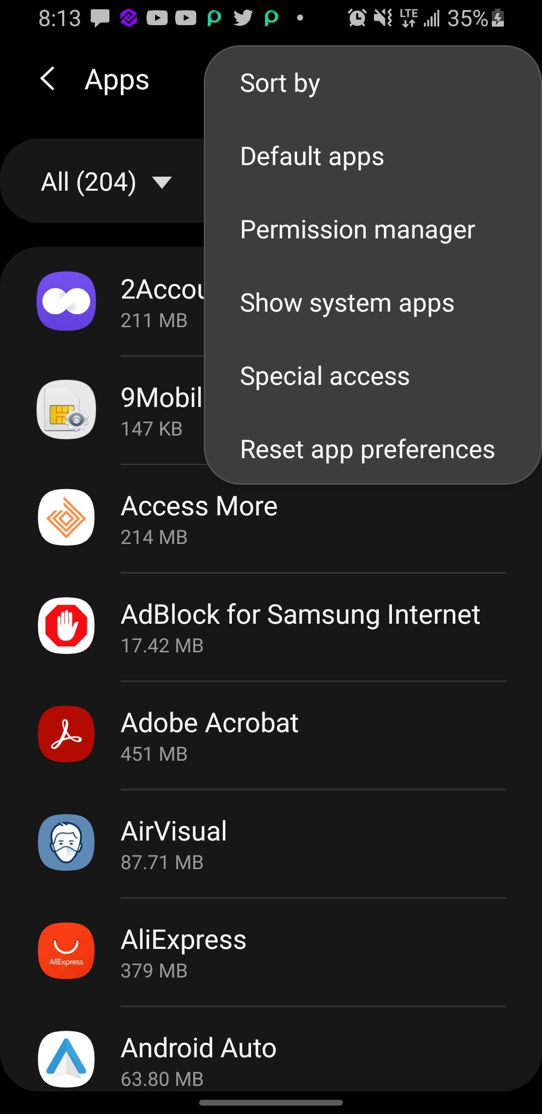 Screenshot of Show System Apps in Android Settings