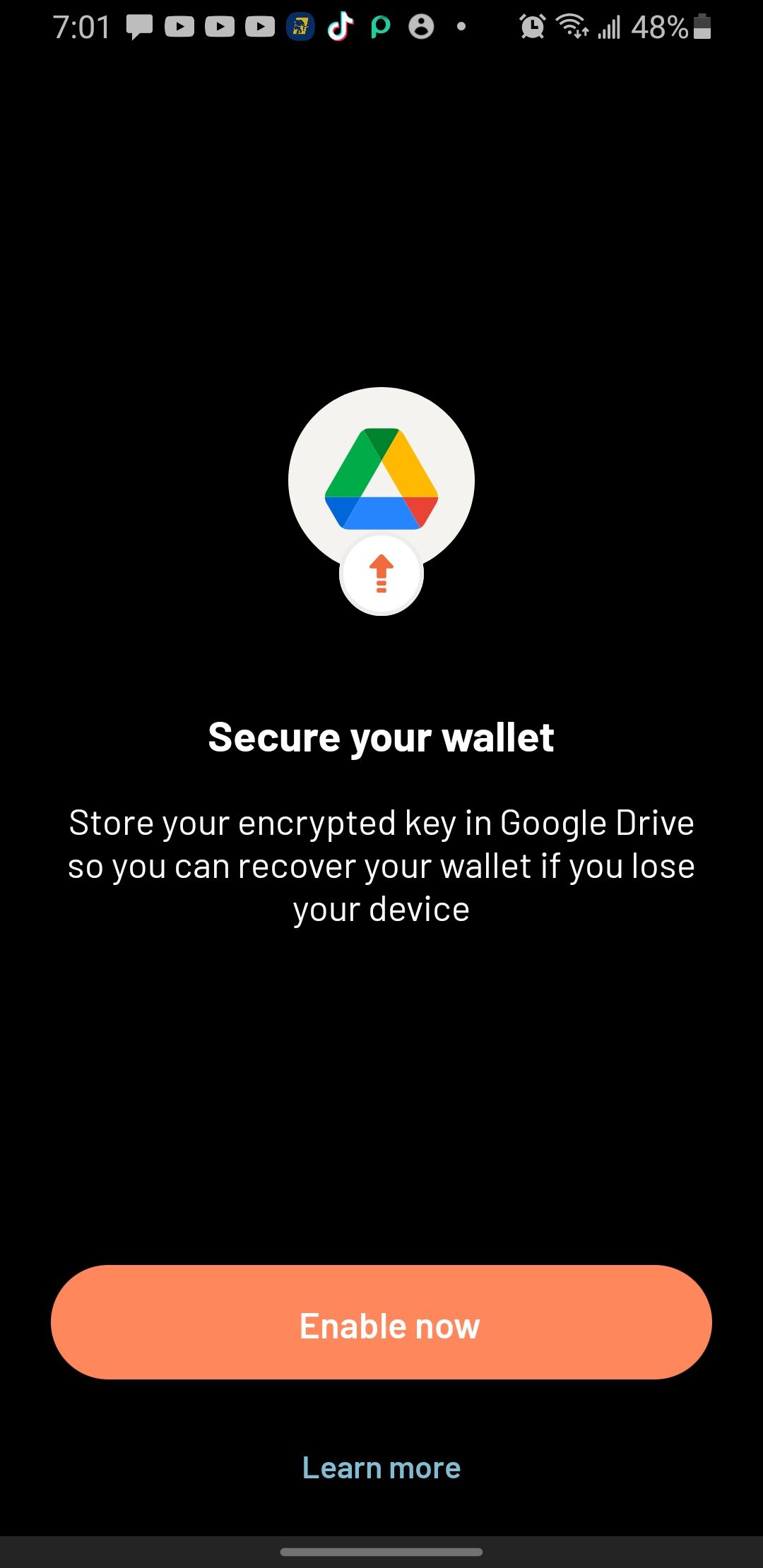 Secure your wallet by storing encrypted key on Google Drive on Argent app