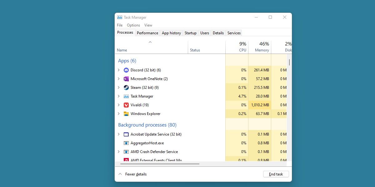 screenshot of the windows task manager with windows explorer visible