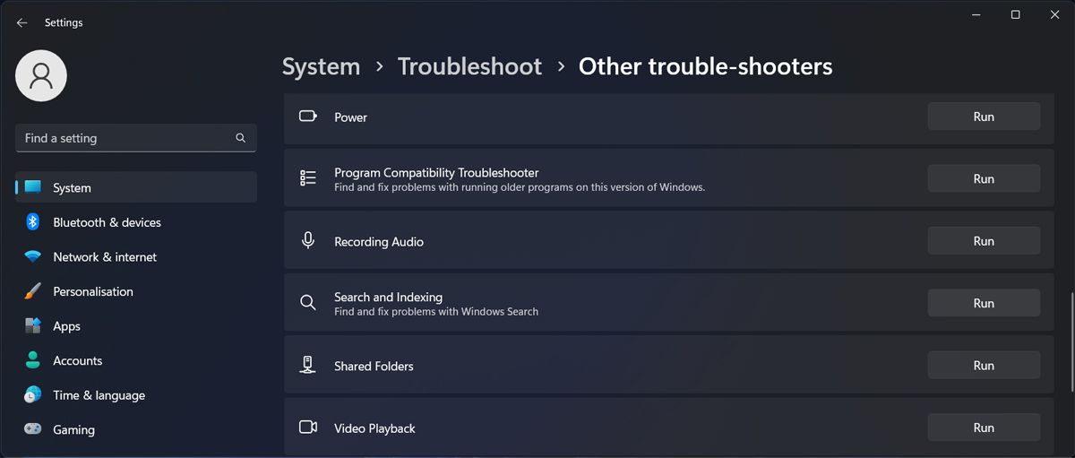 Run the search and index troubleshooter in Windows 11