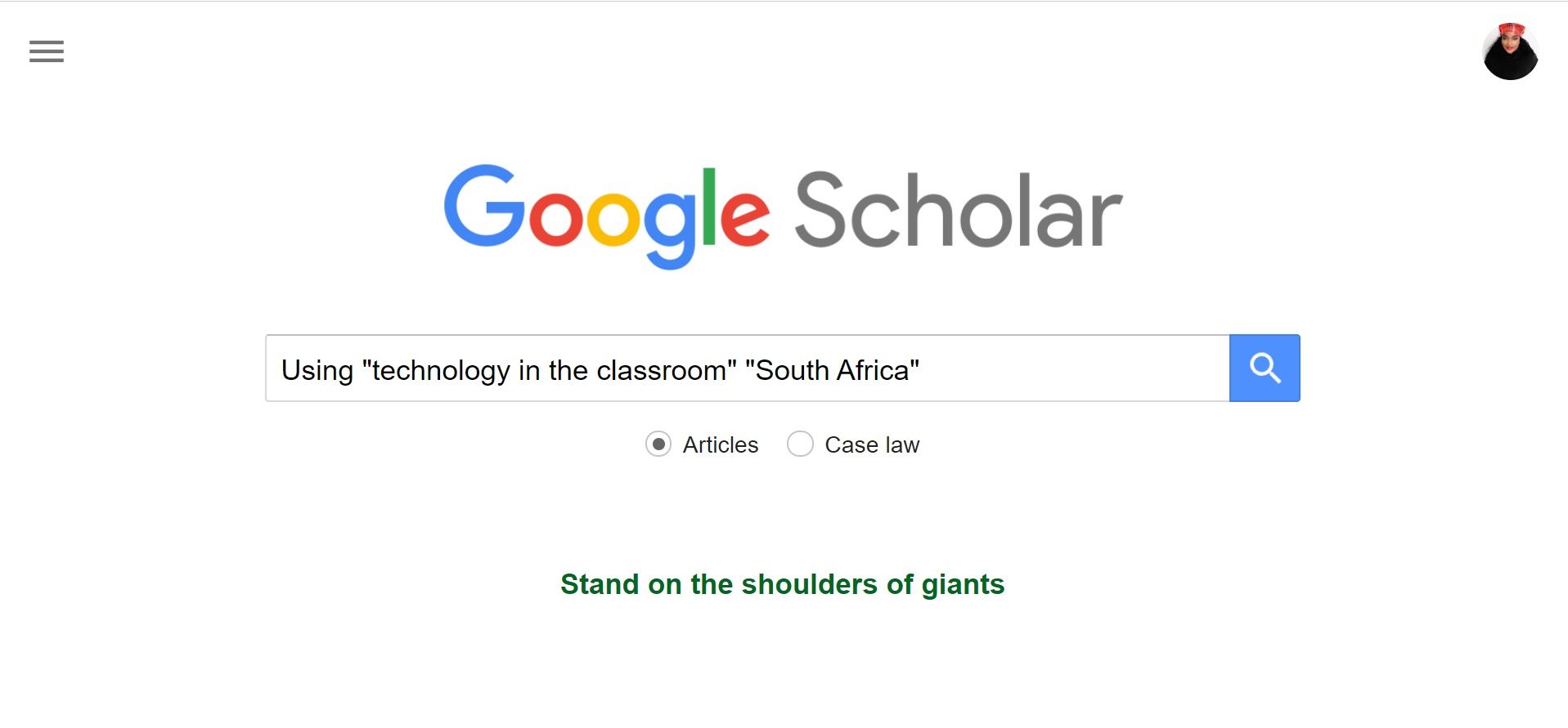 Keyword search on Google Scholar