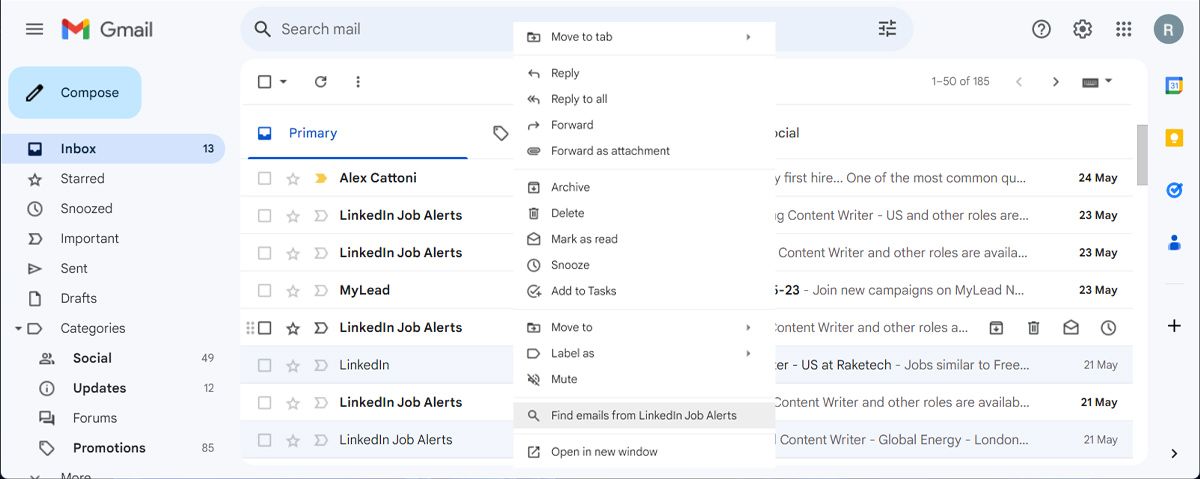 Select all emails from one sender in Gmail