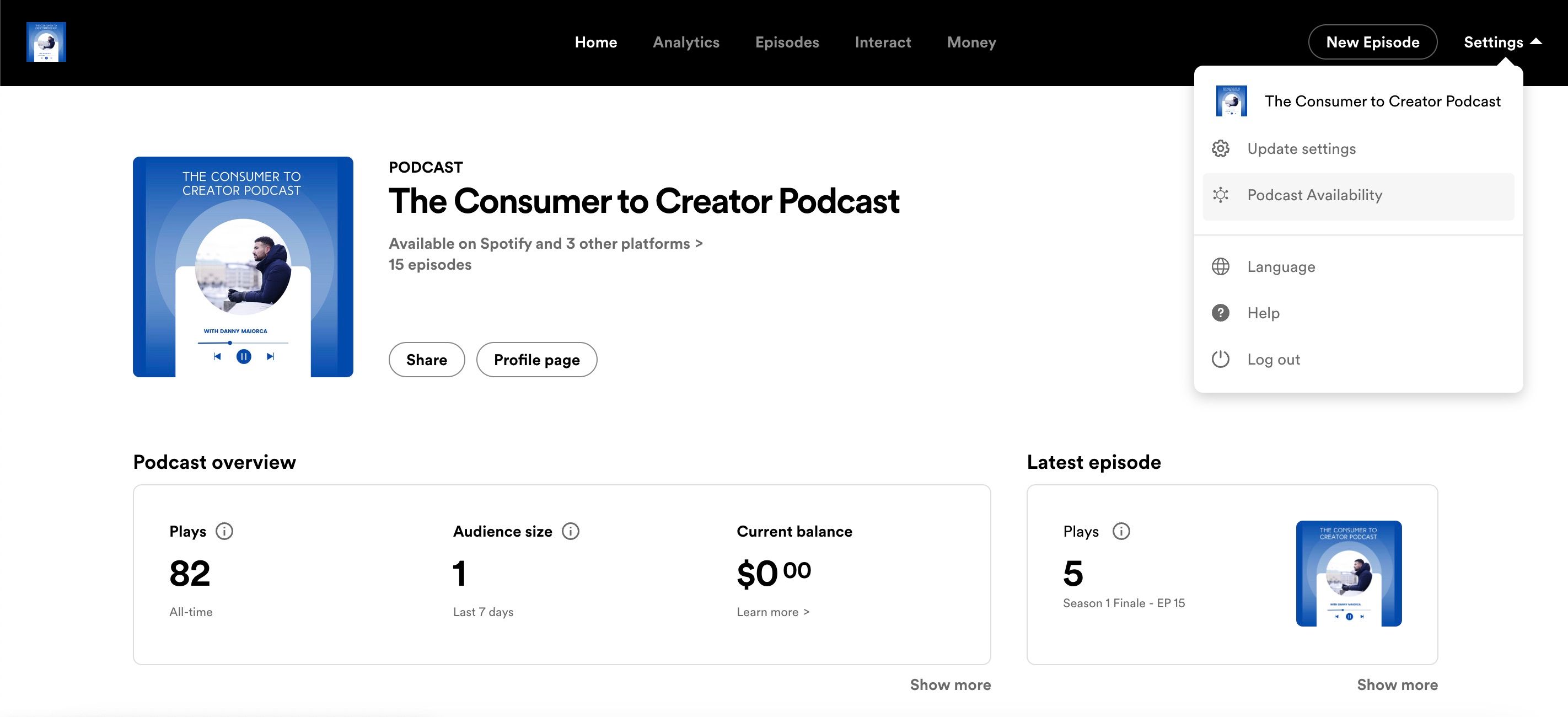 Select Podcast Availability Spotify for Podcasters Screenshot