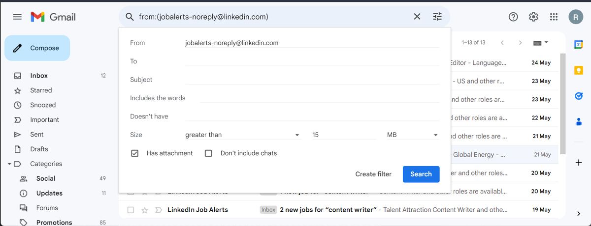 Set an email filter in Gmail