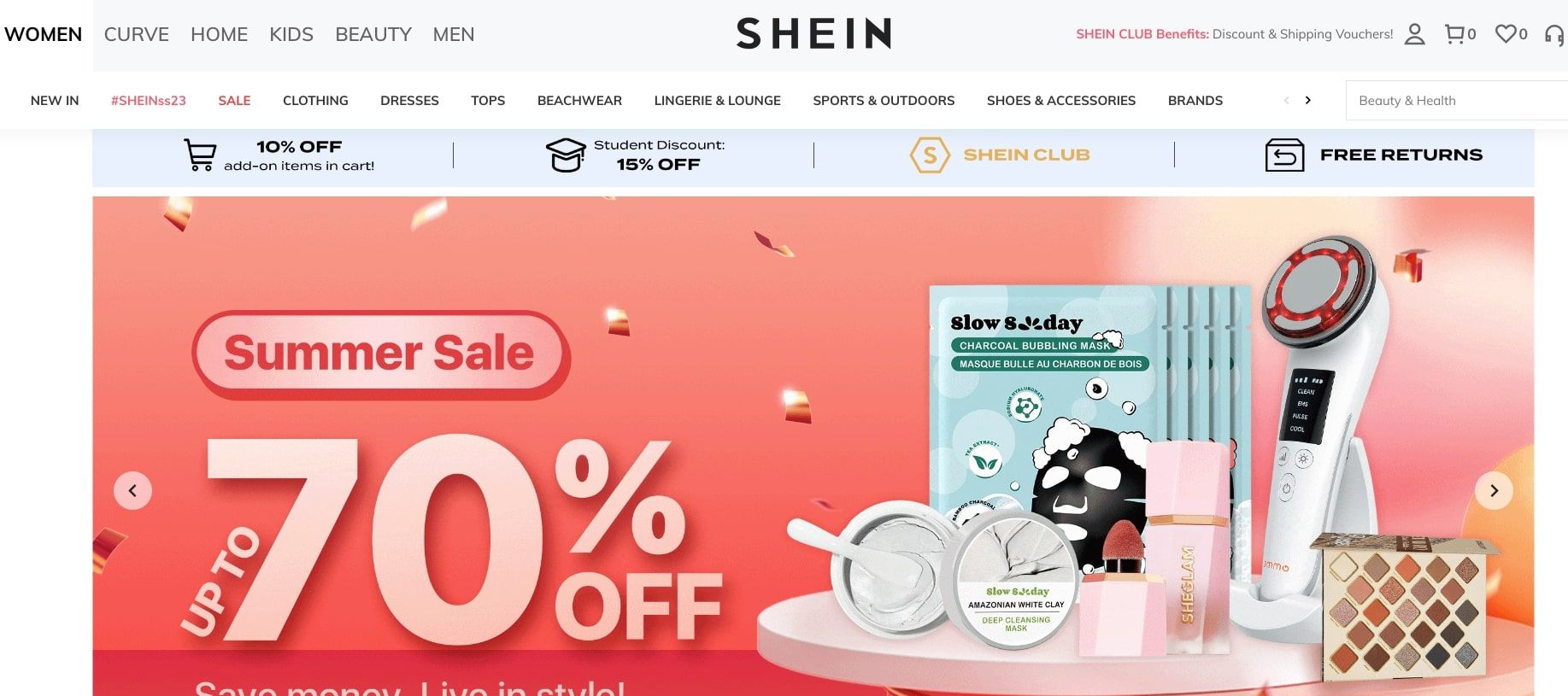 shein website homepage screenshot