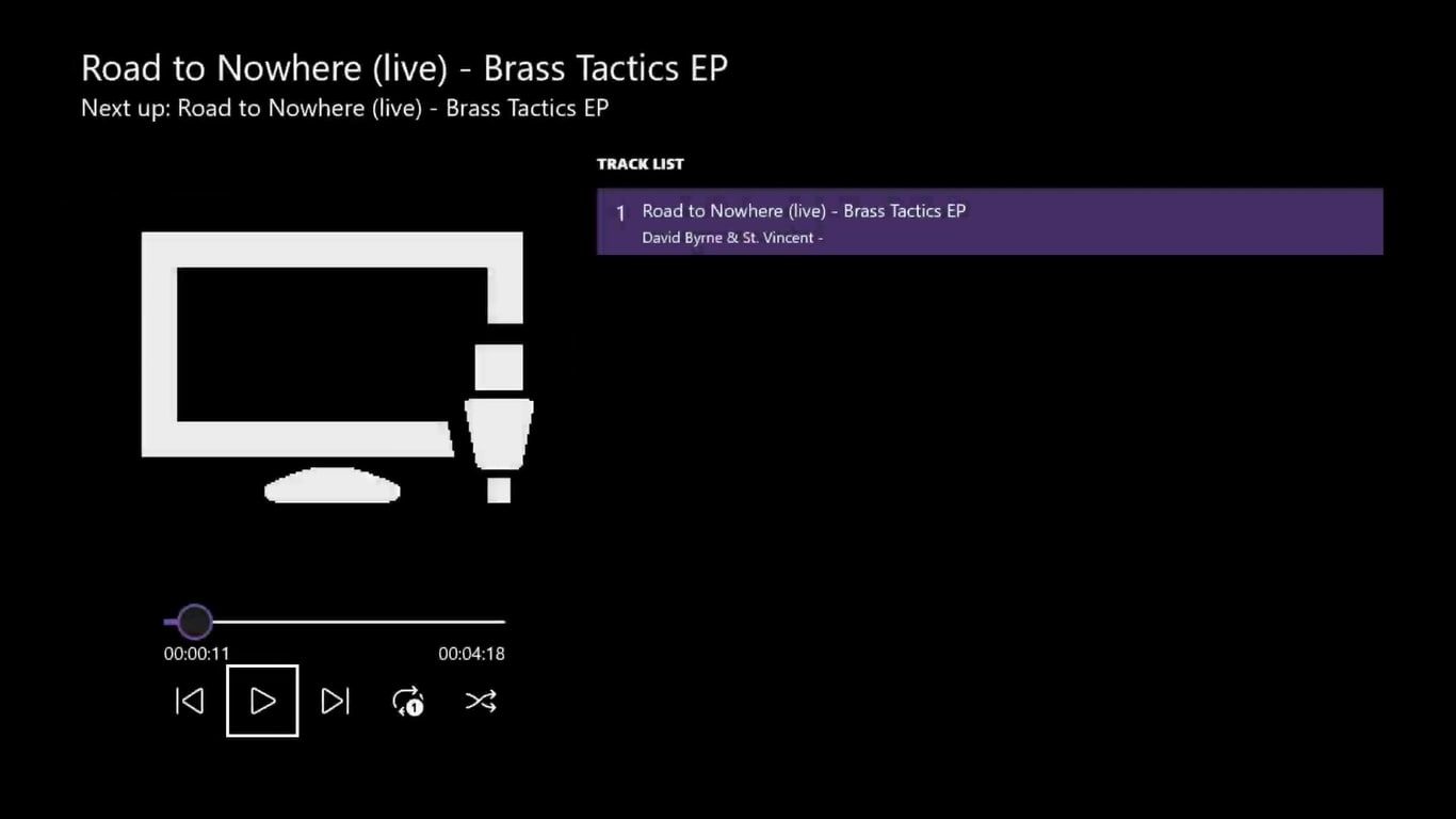 A screenshot of the Simple Background Music Player playing a song through an Xbox Series X 