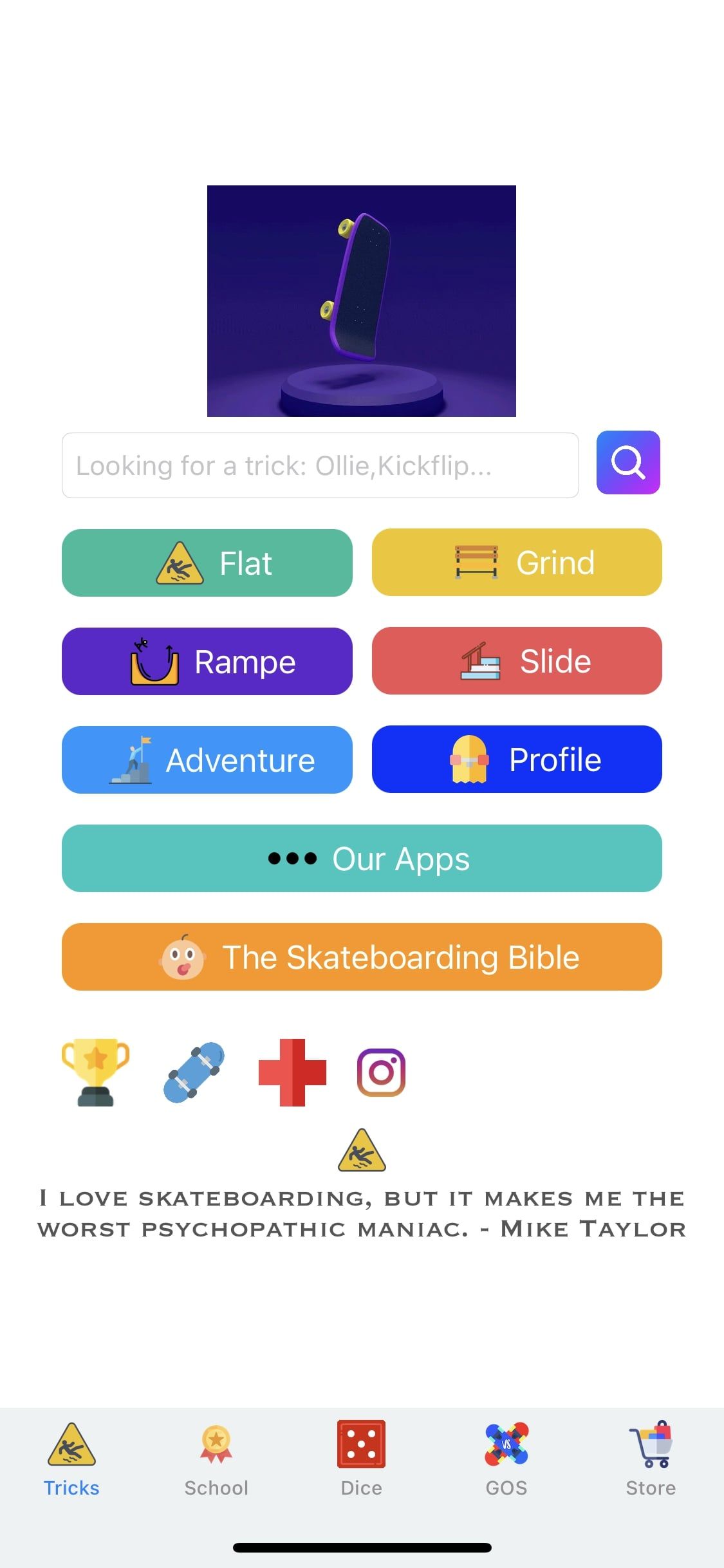 Skate Tricks app Different Trick Categories