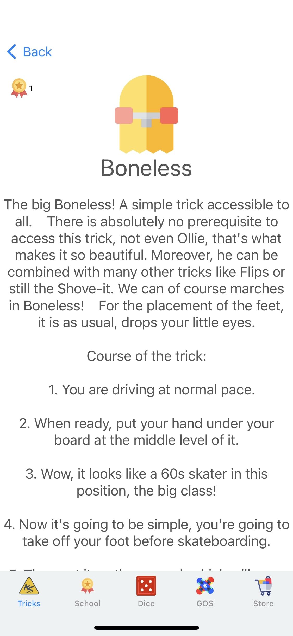Skate Tricks app Instructions for Trick