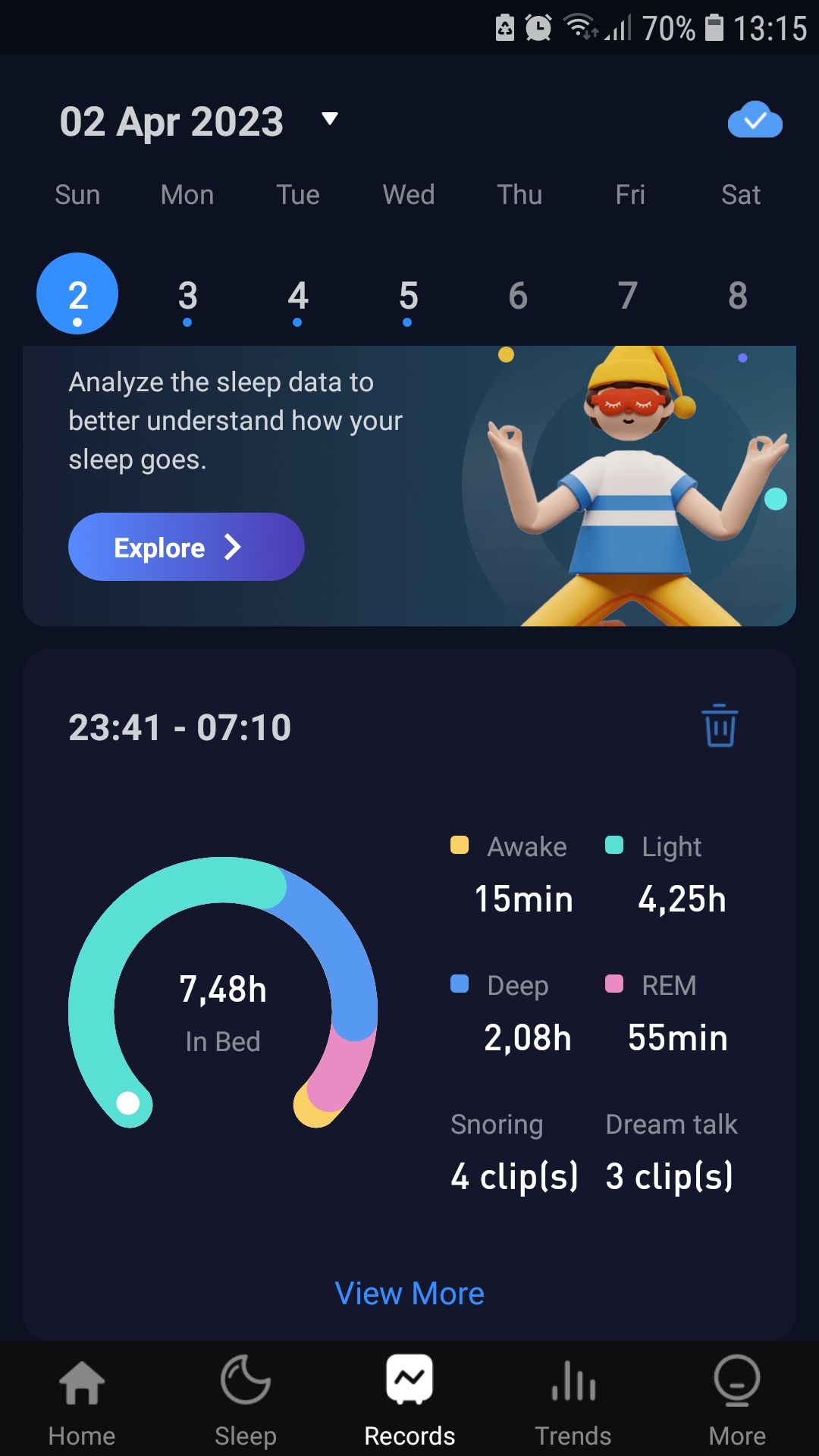 رکوردهای برنامه تلفن همراه Sleep Monitor