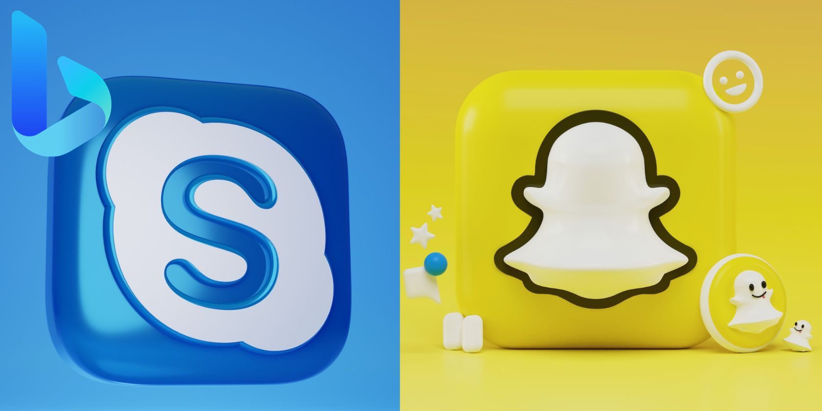 Side by Side of Snapchat and Skype + Bing Logo