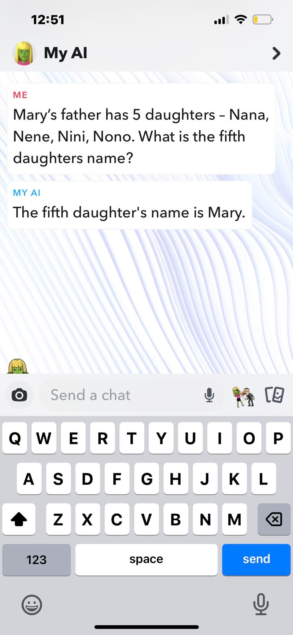 Asking Snapchat a Riddle About Family Relatives