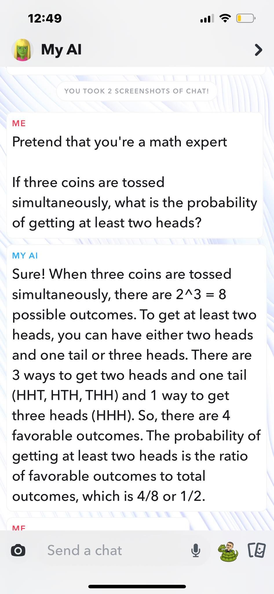 Asking Snapchat a Probability and Statistics Math Problem