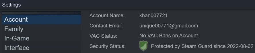 Steam Account Settigns Showing No Vac Bans on the Account
