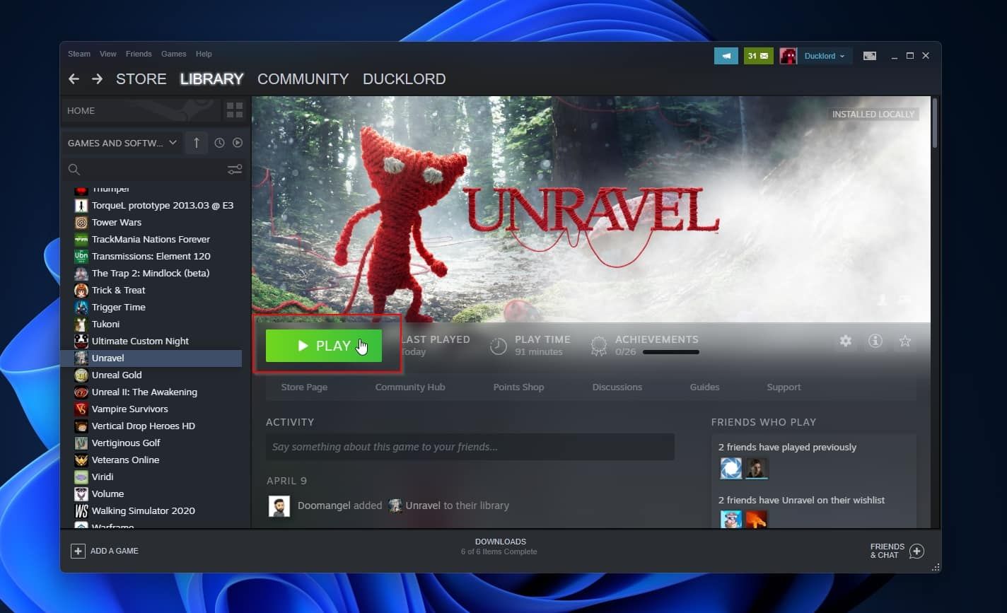 Steam Unravel Reinstalled And Ready To Play