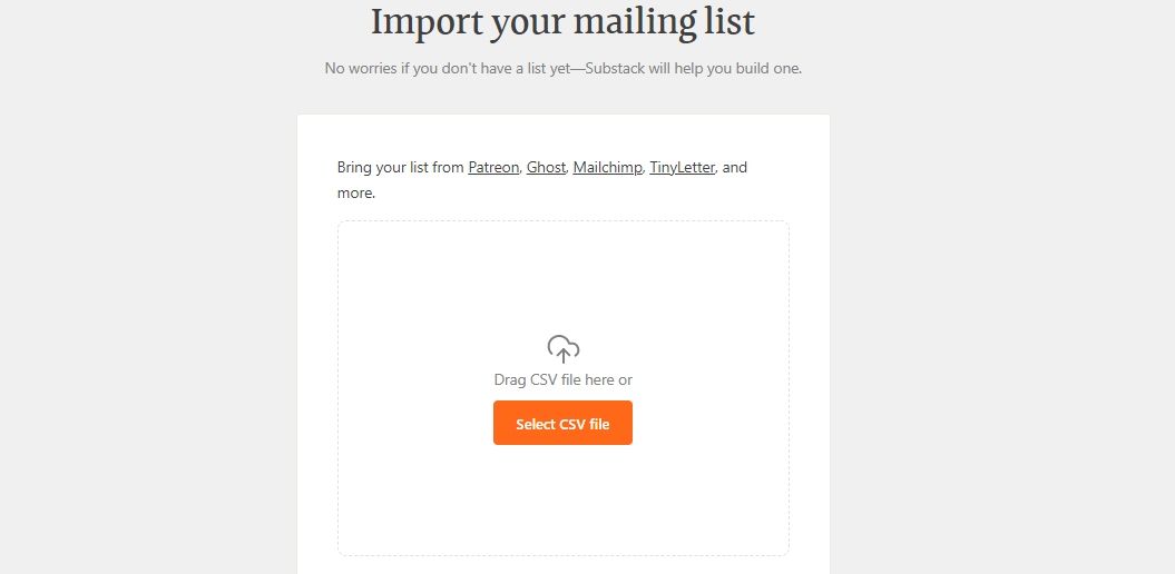 substack import mailing list screenshot