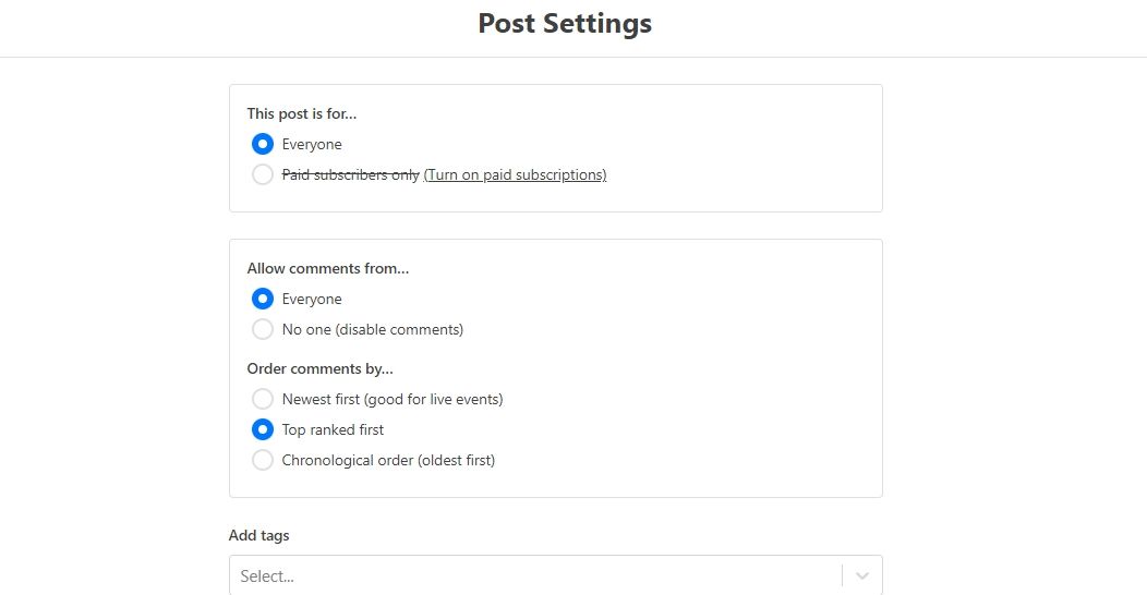 substack post settings
