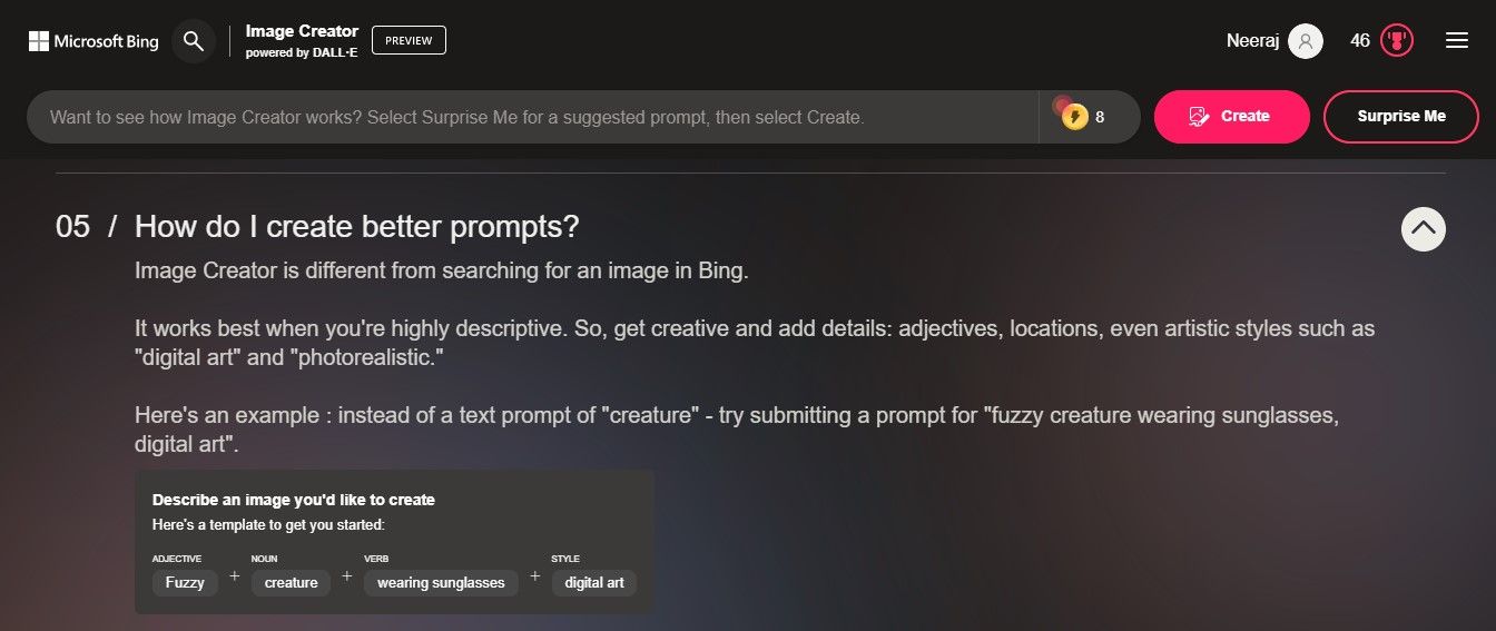 Template for Better Prompts from Bing Image Creator 