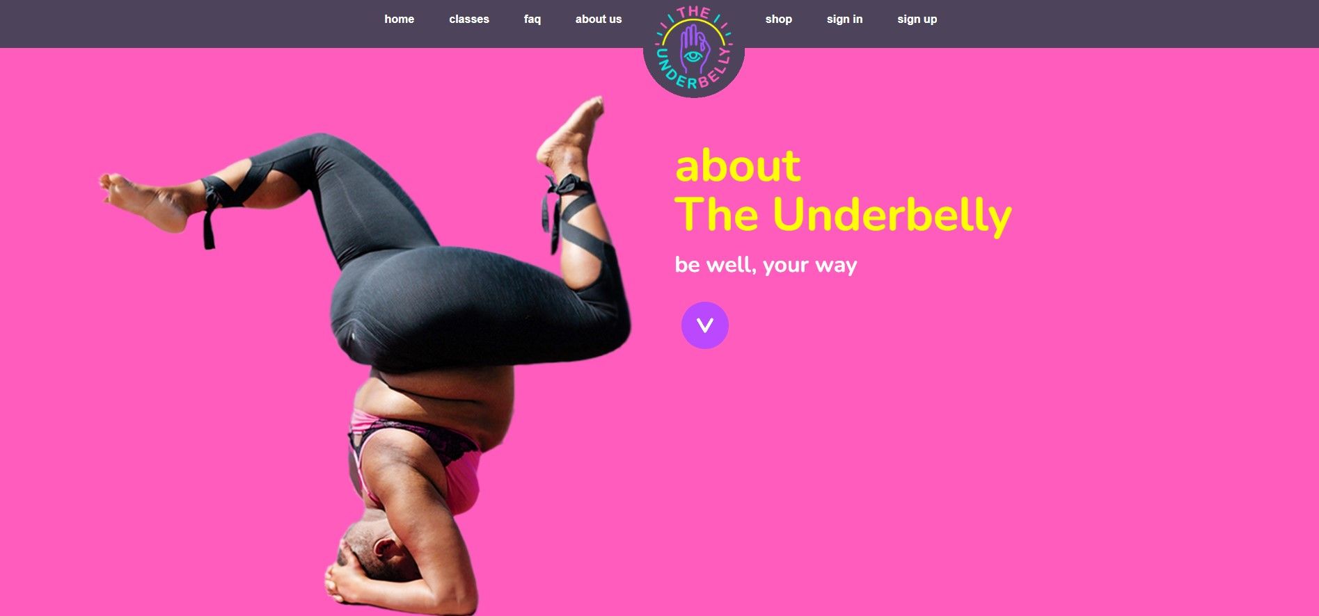 Platform Underbelly Yoga - tangkapan layar situs web