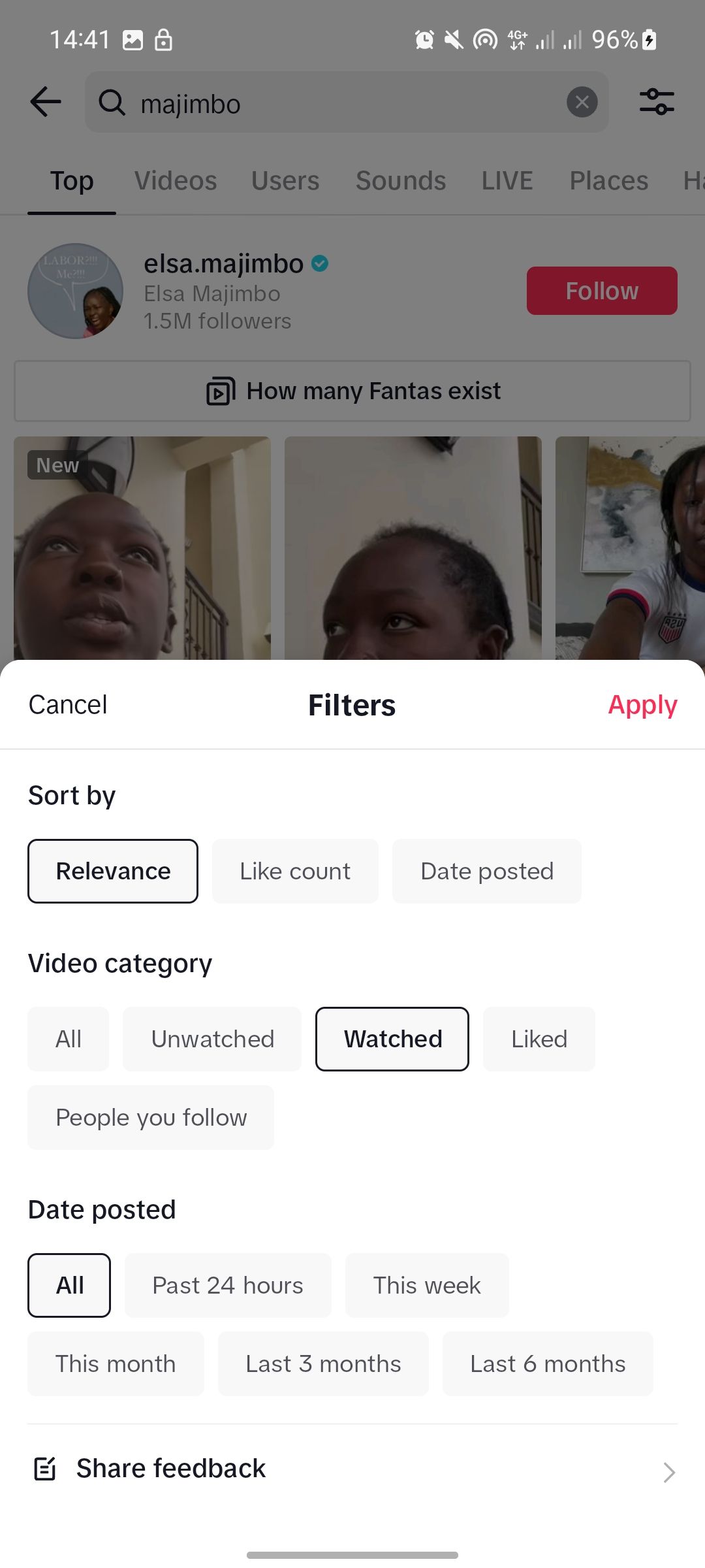 Tiktok search filters on android