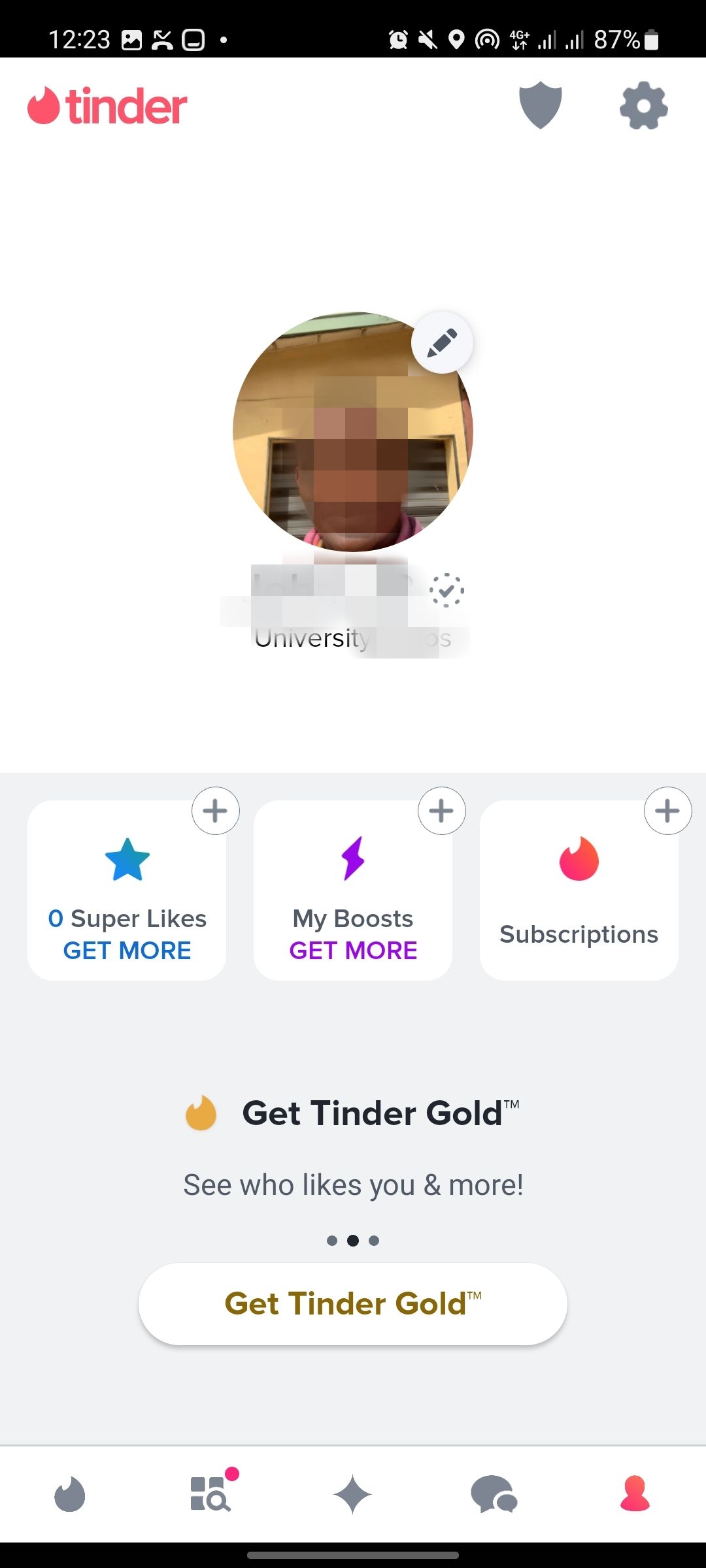 Tinder profile page