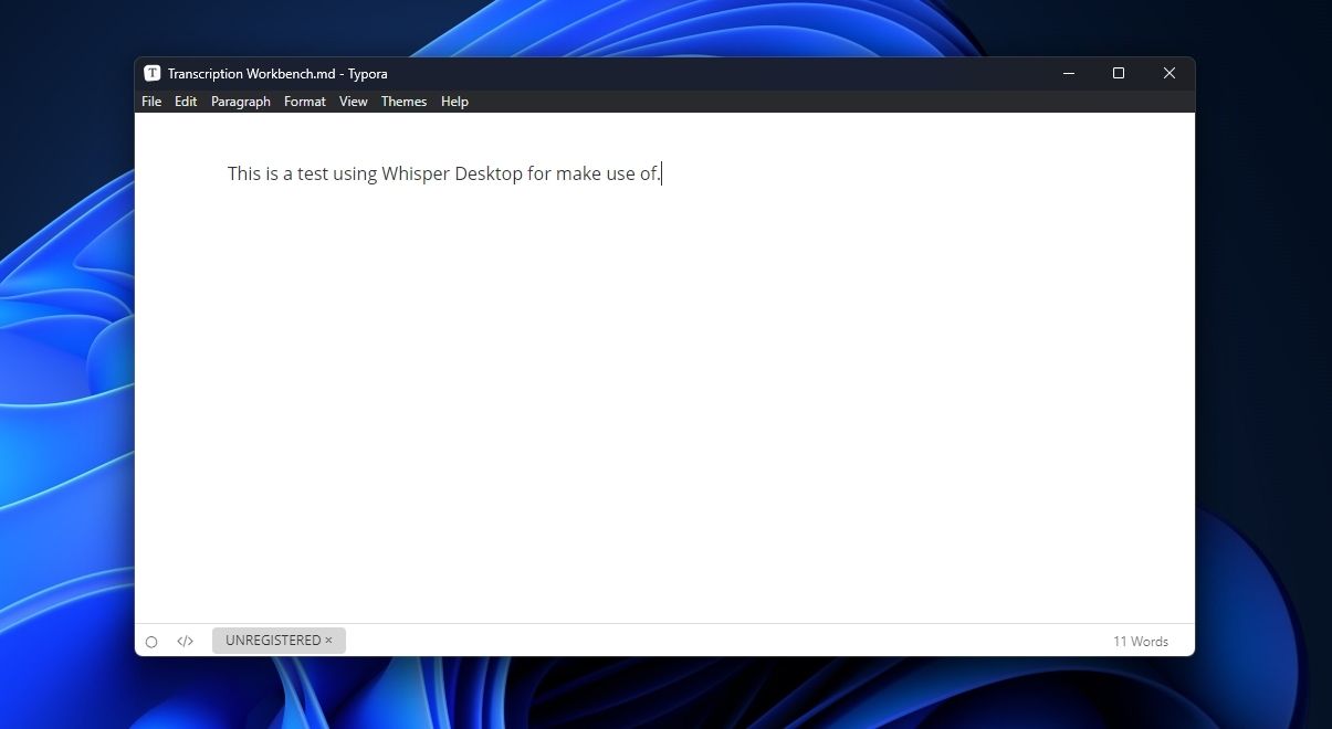 Transcribed Text With Whisper Desktop in Typora
