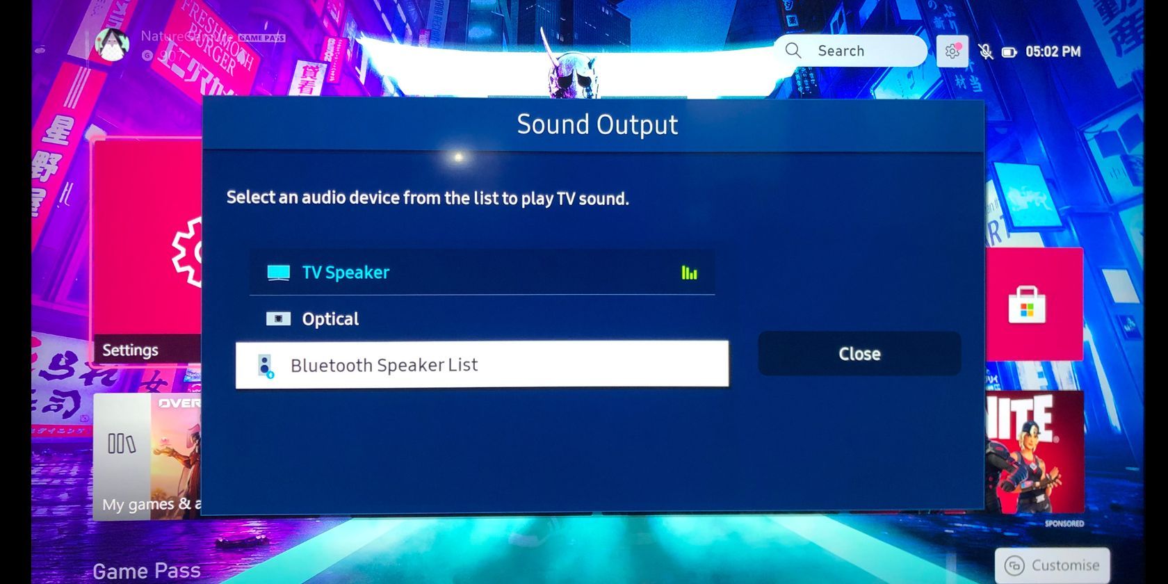 TV Sound Output Settings Bluetooth Speaker List