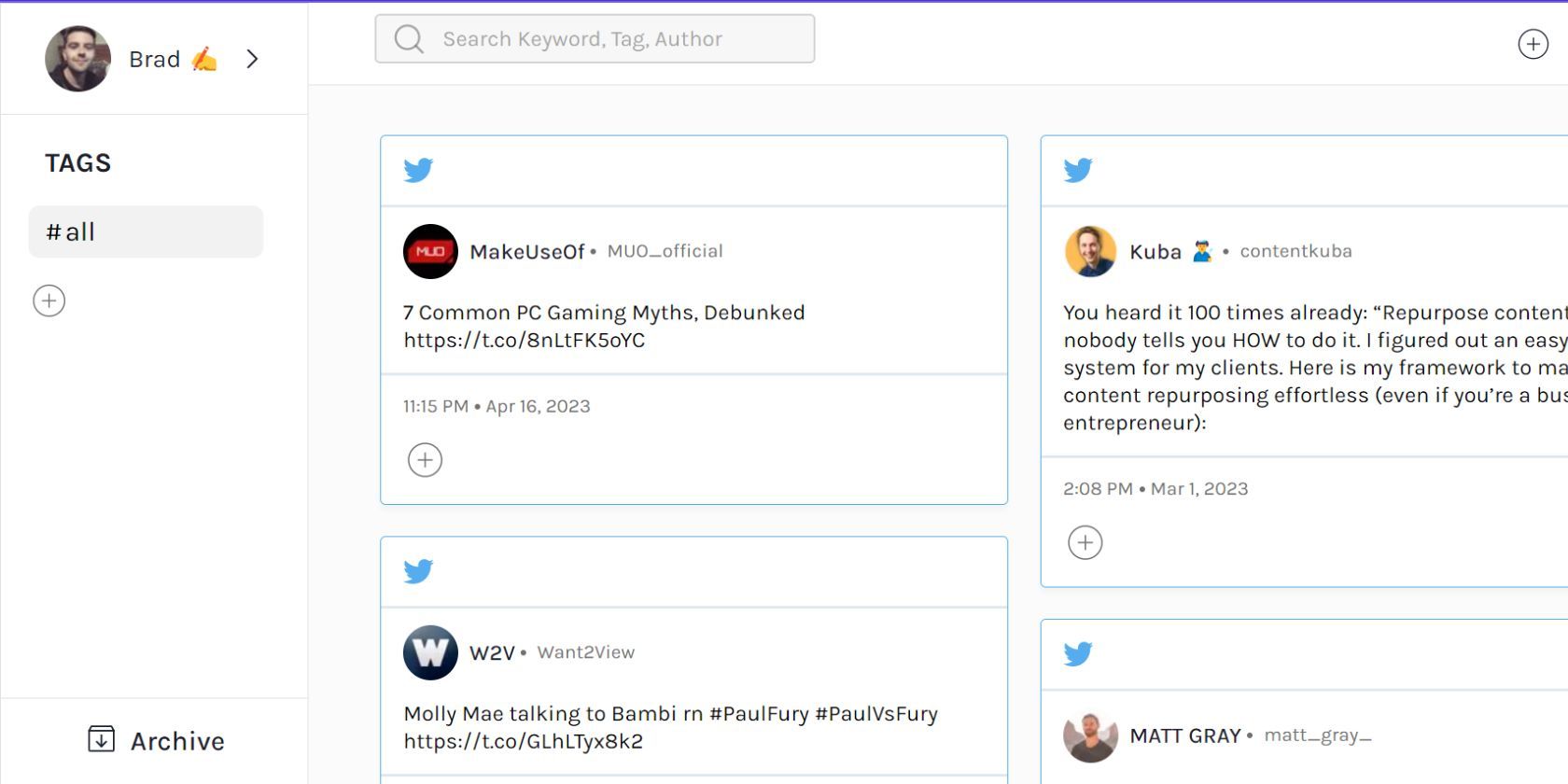 A screenshot of the Tweepsbook dashboard