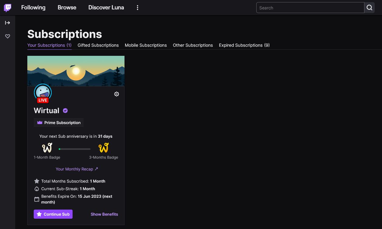 twitch subscriptions page