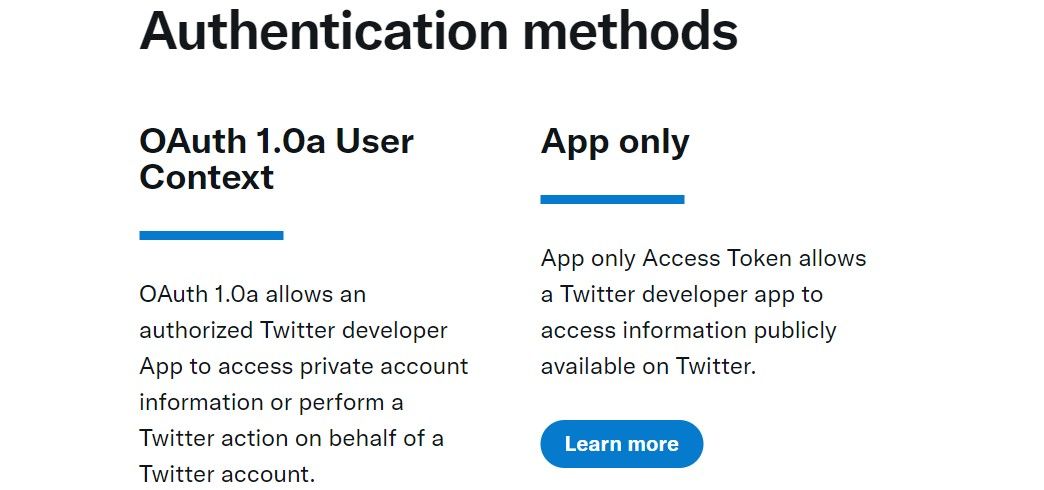 twitter authentication info page