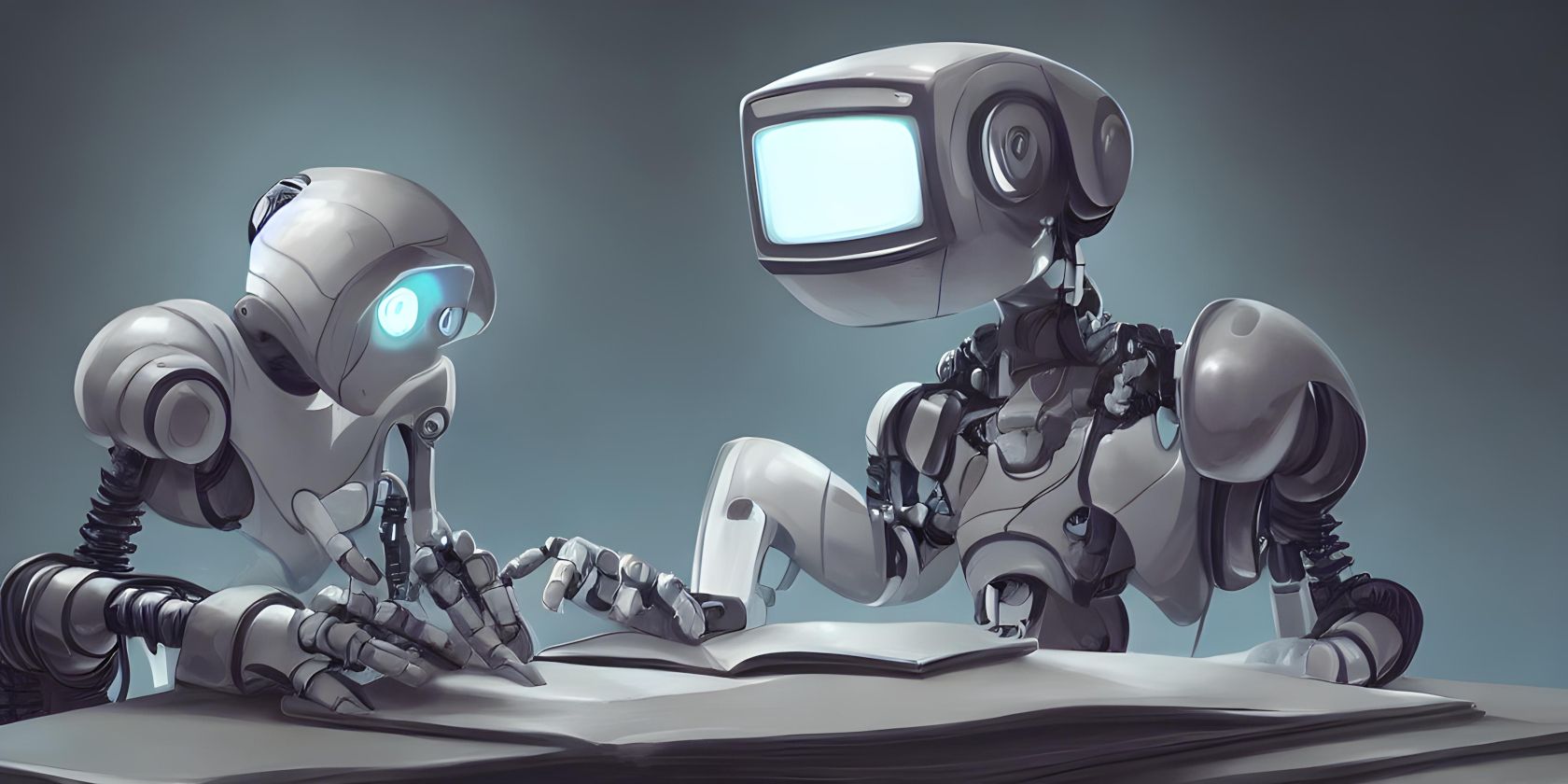 two robots writing a book
