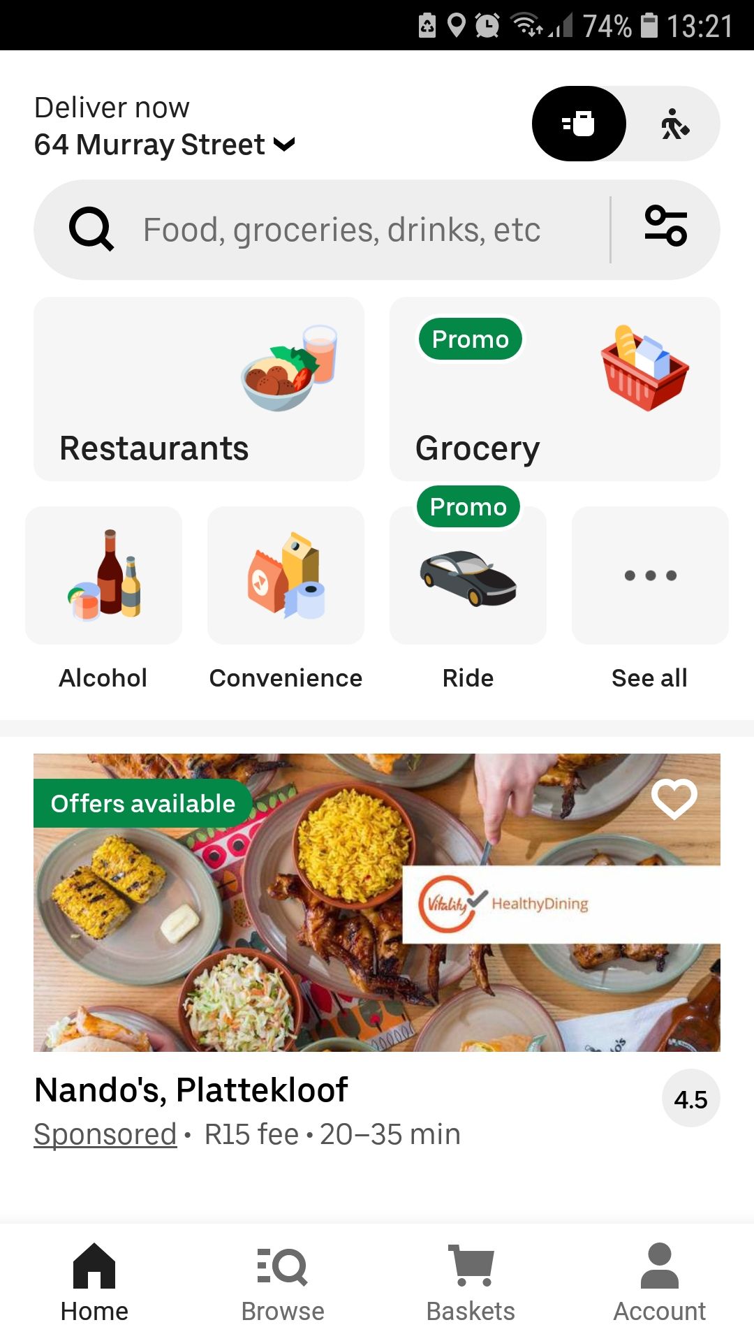 برنامه تحویل غذا در خانه Uber Eats