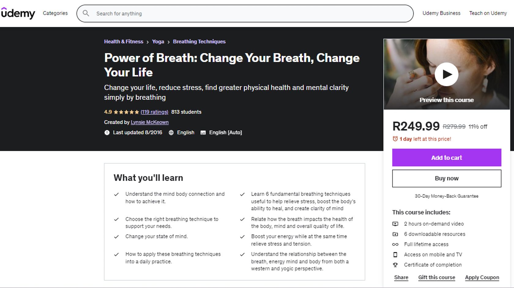udemy power of breath online course
