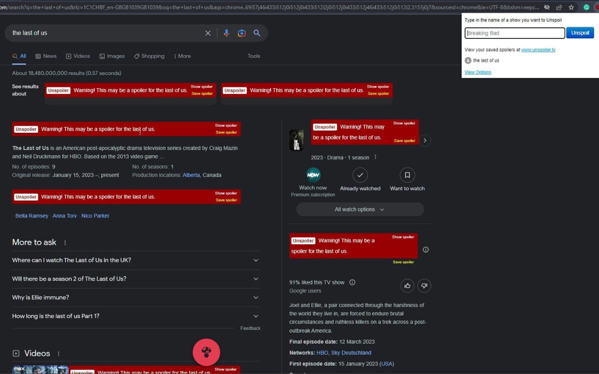 A screenshot of the keywords The Last of Us covered with a red overlay in a Google results page