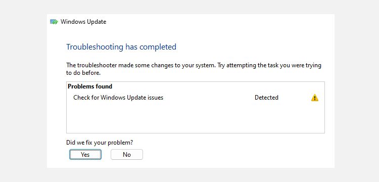 Windows Update Troubleshooter Results