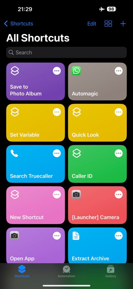 Shortcuts app's library