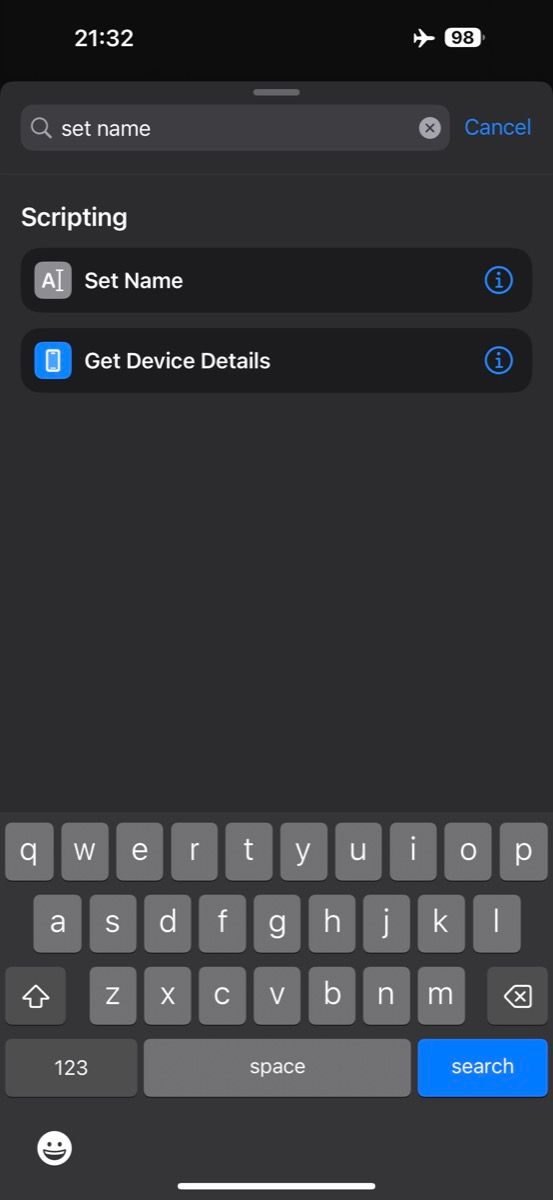 Set Name action in Shortcuts