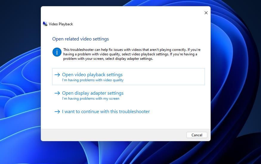 The Video Playback troubleshooter